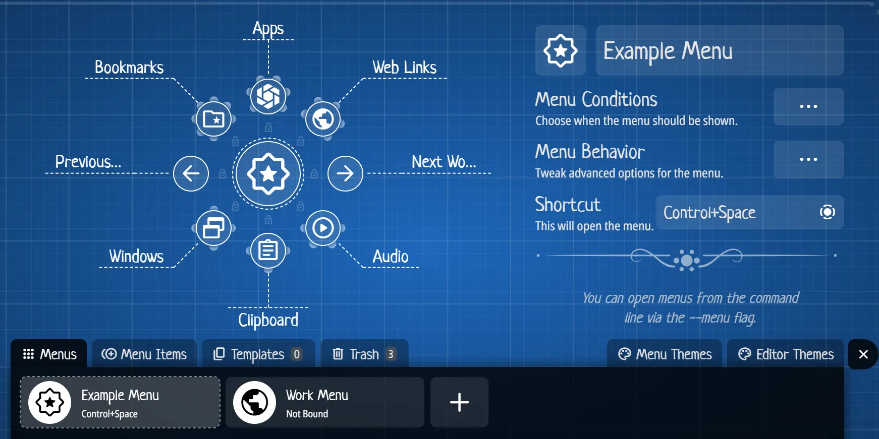 Giao diện cài đặt và chỉnh sửa menu Kando trên hệ điều hành Windows 11
