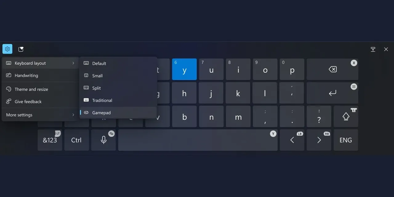 Giao diện cài đặt Windows 11 hiển thị cách bật bàn phím Gamepad dành cho tay cầm Xbox