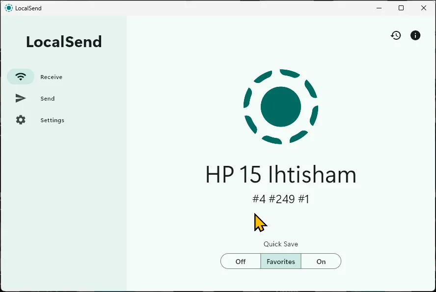 Giao diện chính của ứng dụng LocalSend trên Windows 11, hiển thị tùy chọn chia sẻ file