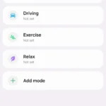 Giao diện chính của ứng dụng Modes and Routines trên điện thoại Samsung Galaxy