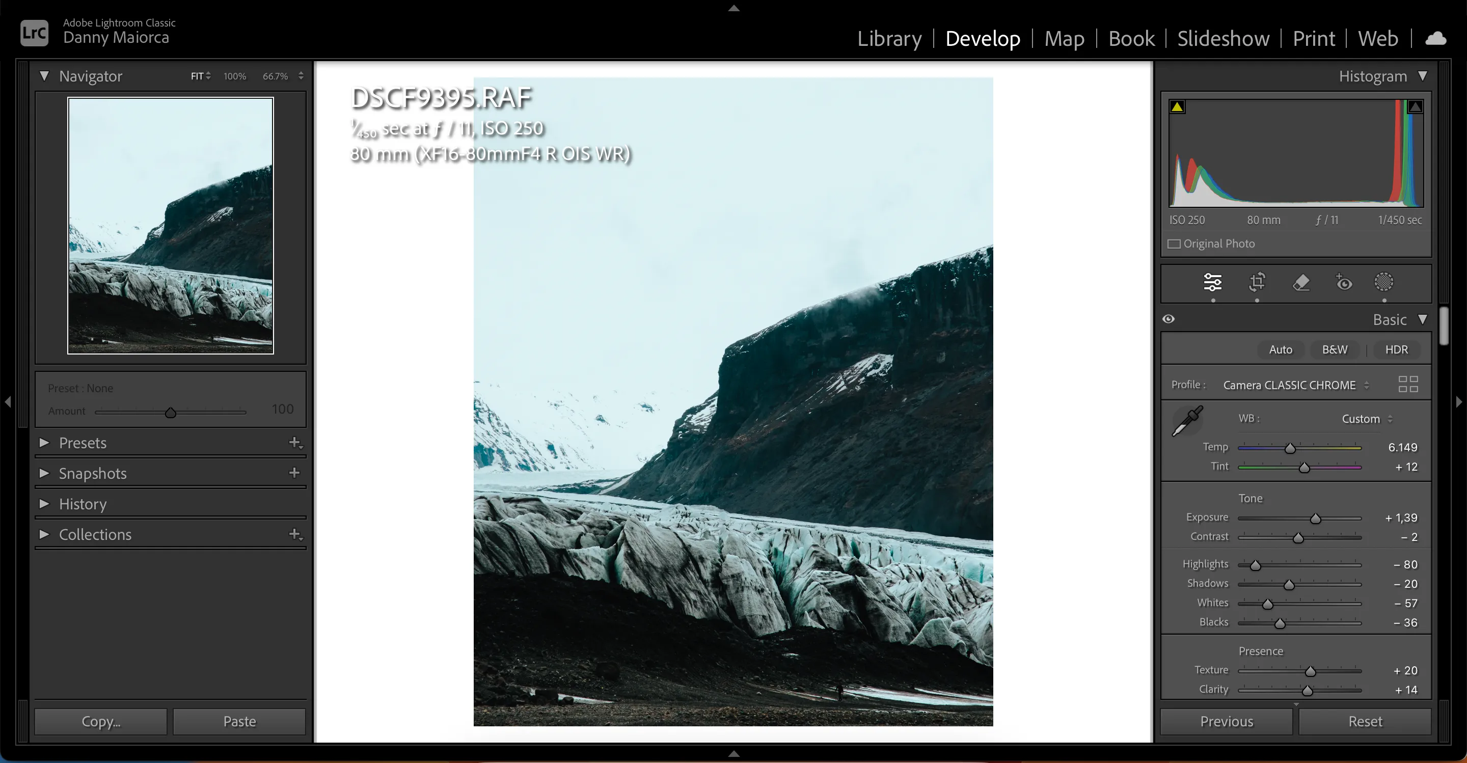 Giao diện chỉnh sửa ảnh thủ công trong Lightroom Classic, thể hiện niềm vui sáng tạo
