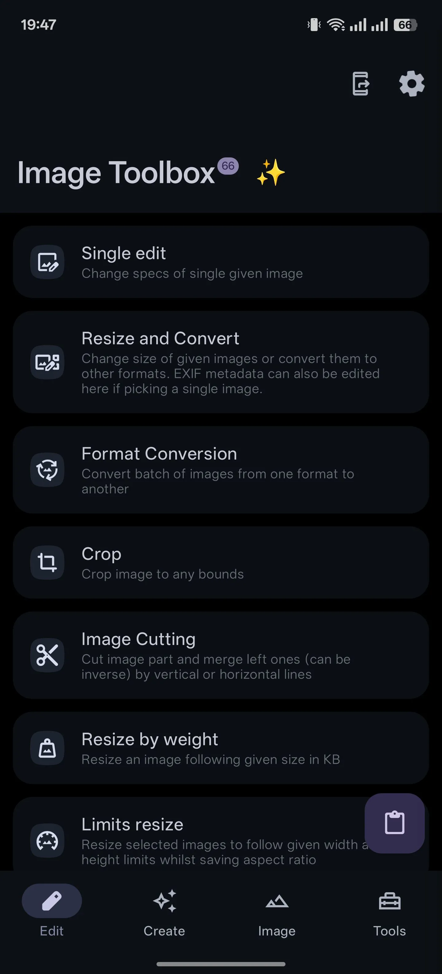 Giao diện chỉnh sửa ảnh trên ứng dụng Image Toolbox cho Android.