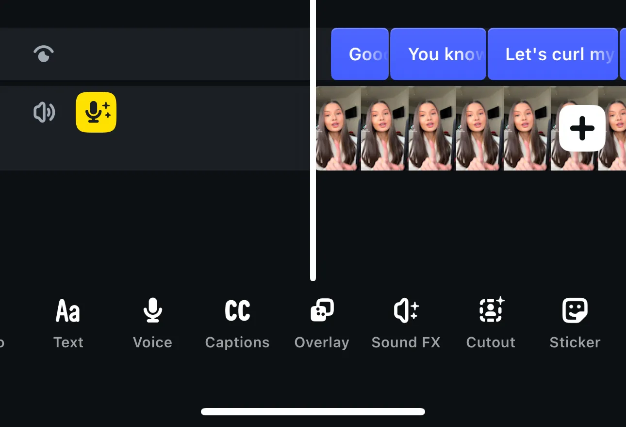 Giao diện chỉnh sửa video của ứng dụng Edits, hiển thị các tính năng như thêm âm thanh, văn bản, lồng tiếng, phụ đề và hiệu ứng.