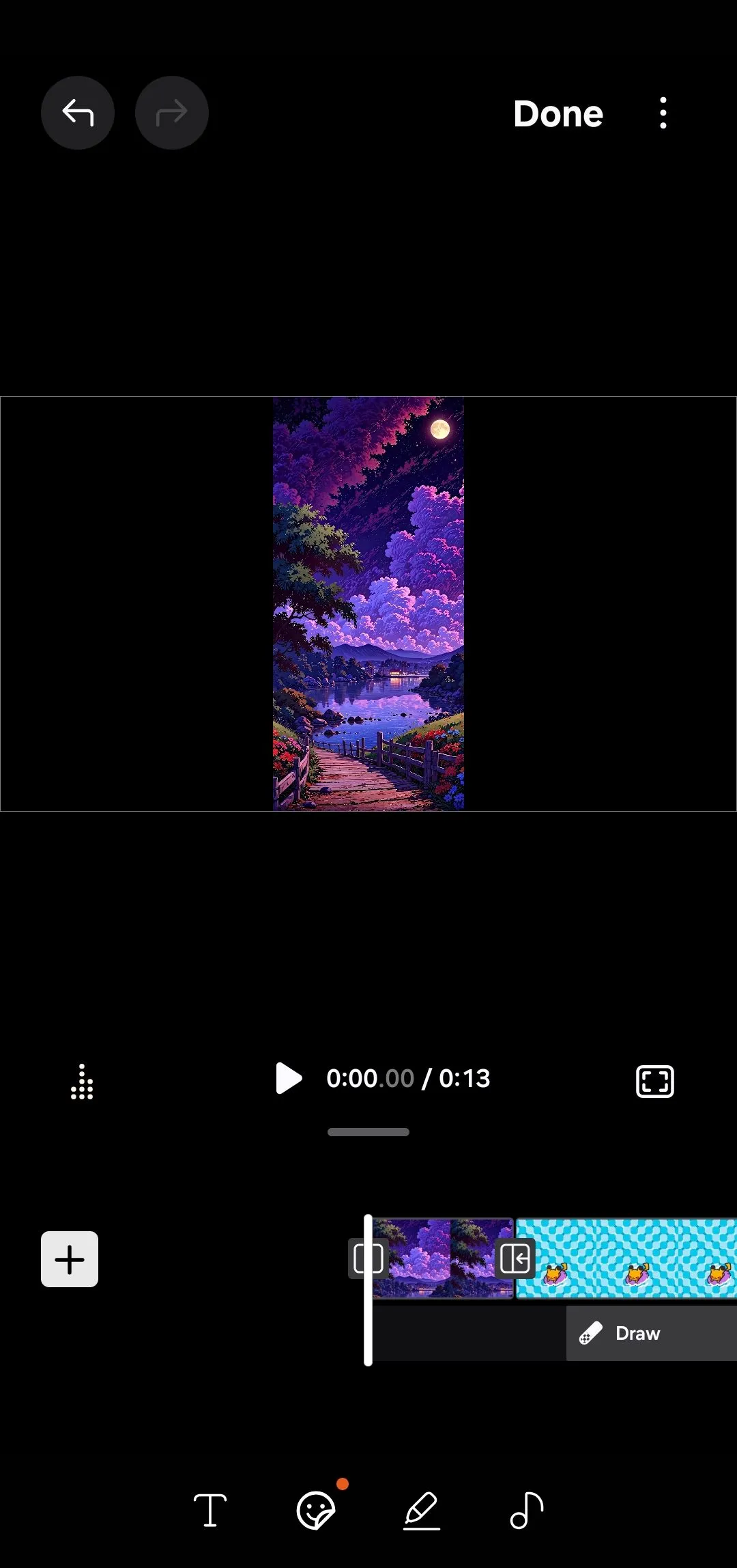 Giao diện chỉnh sửa video của ứng dụng Samsung Studio trên điện thoại Galaxy, hiển thị thanh thời gian và tùy chọn tỷ lệ 9:16.