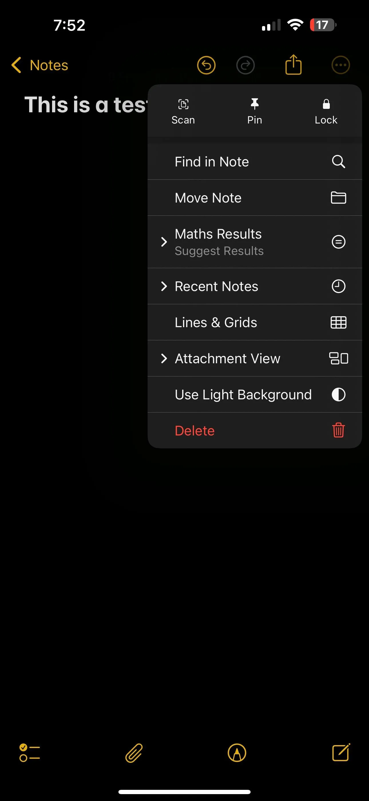 Giao diện chọn 'Ghi chú Gần đây' từ menu tùy chọn của ứng dụng Notes trên iPhone iOS 18