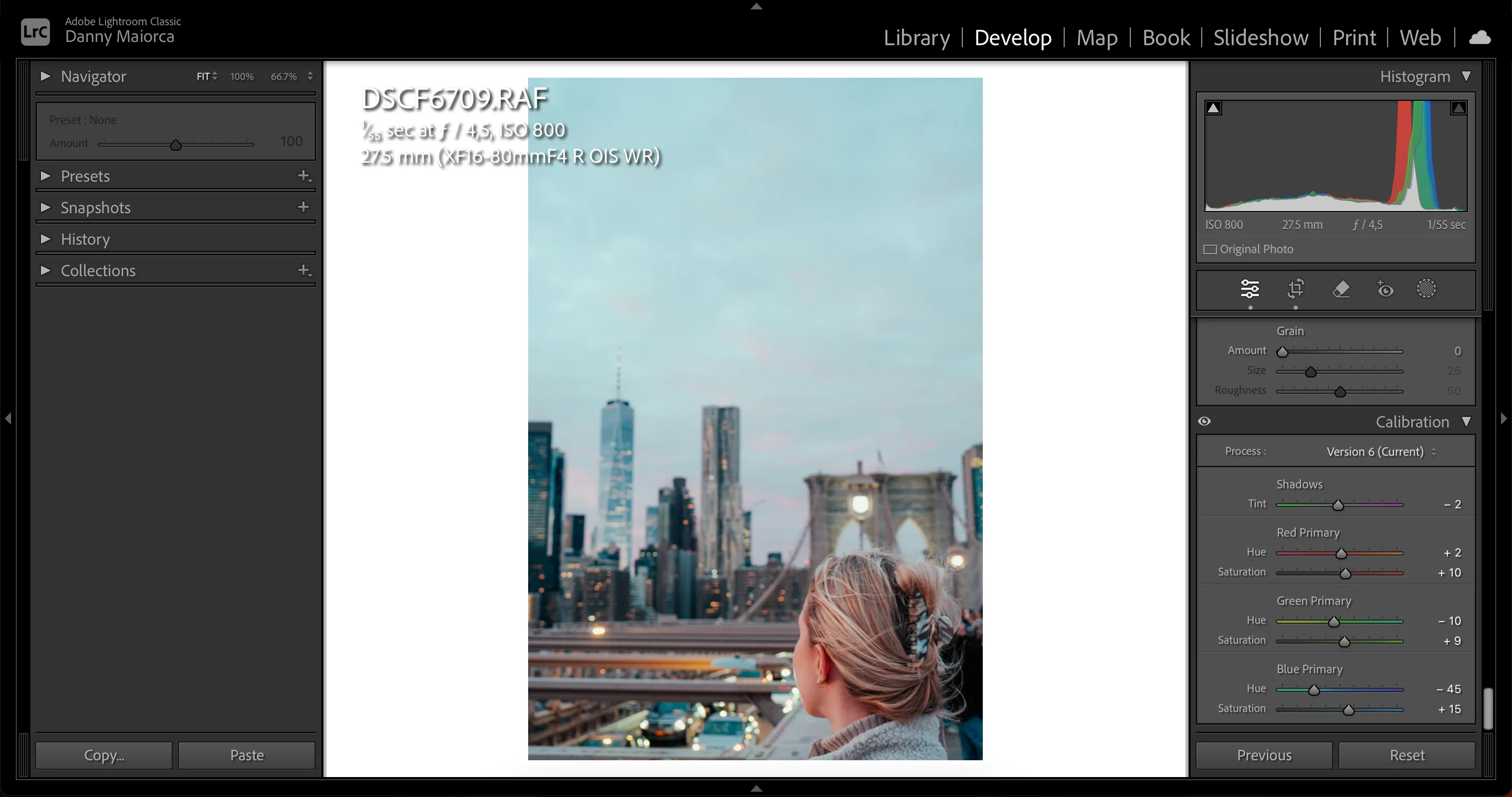 Giao diện công cụ hiệu chỉnh màu sắc (Calibration Tool) trong Lightroom Classic, cho phép tinh chỉnh tông màu ảnh.