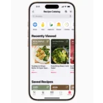 Giao diện danh mục công thức Apple News+ Food với các tùy chọn tìm kiếm và lọc món ăn đa dạng.