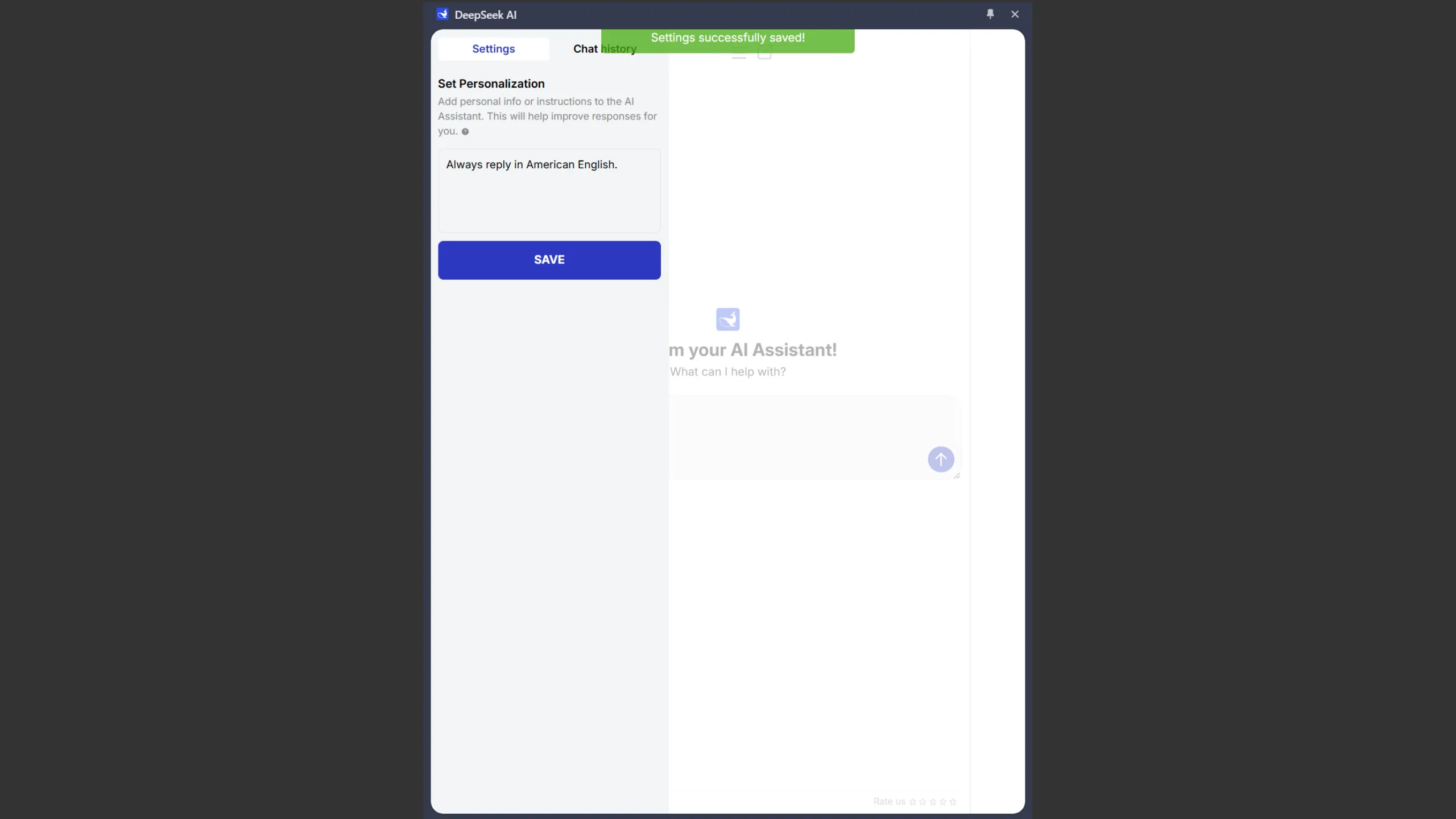 Giao diện DeepSeek AI của deepseekai.works hiển thị tùy chọn cá nhân hóa phản hồi