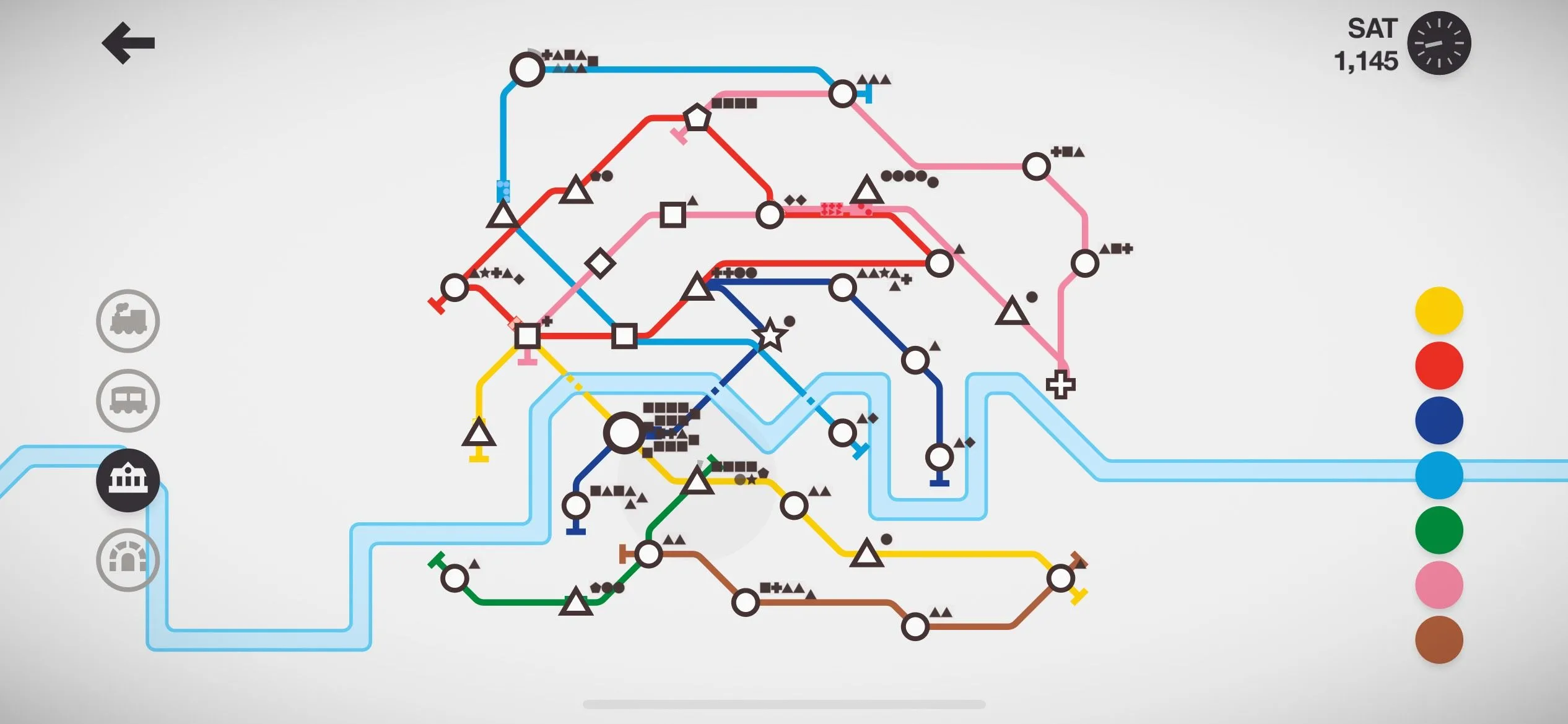 Giao diện game Mini Metro trên iPhone, một ví dụ về game thư giãn giúp giảm căng thẳng.
