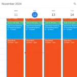 Giao diện Google Calendar thể hiện phương pháp Time Blocking với các khung thời gian được chia rõ ràng, minh họa cách sắp xếp lịch trình để tối ưu hóa hiệu quả công việc và tập trung.