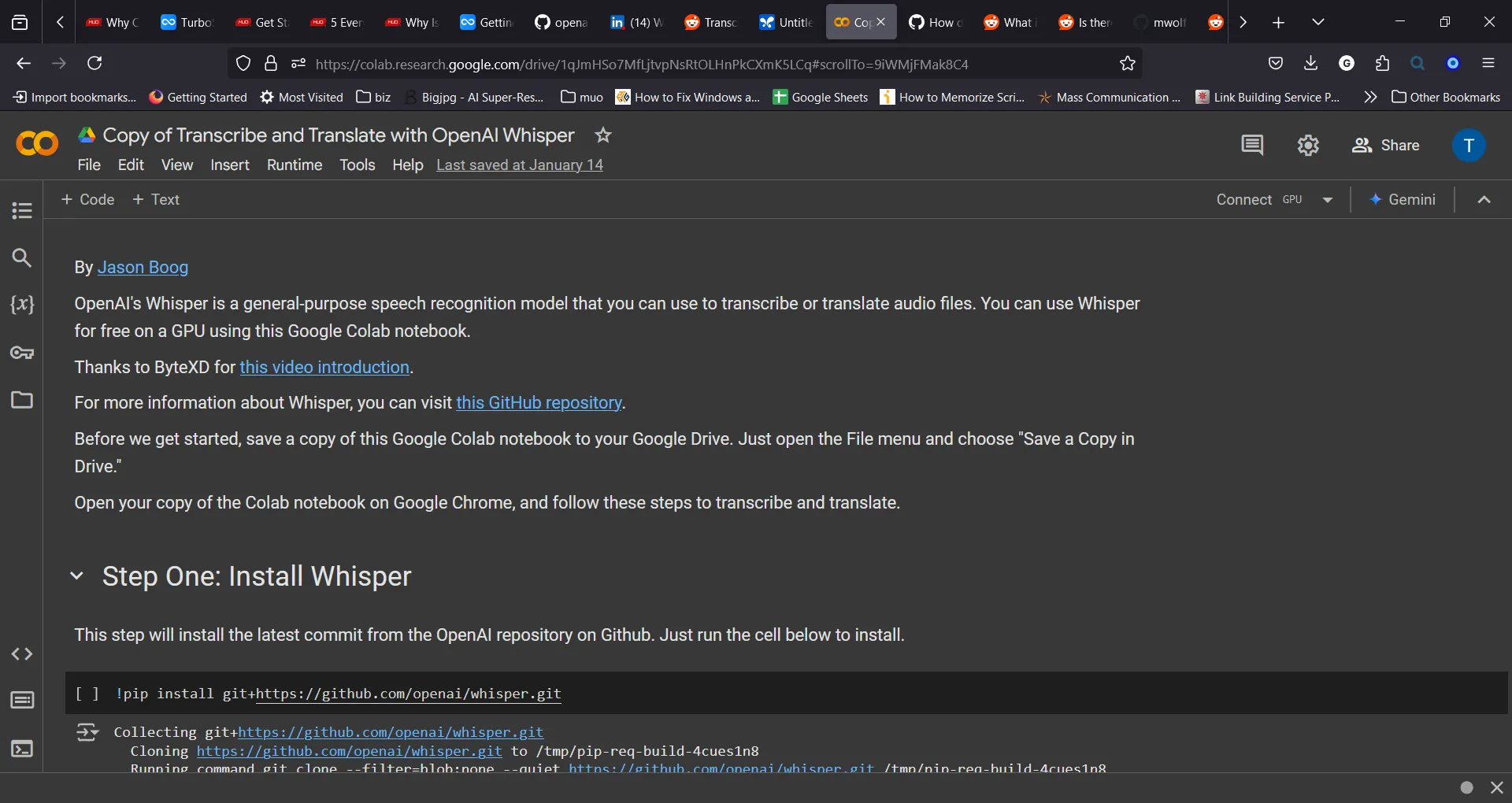 Giao diện Google Colab cho thấy cách sử dụng Whisper của OpenAI để chuyển đổi âm thanh thành văn bản, một phương pháp hiệu quả cho người dùng kỹ thuật.