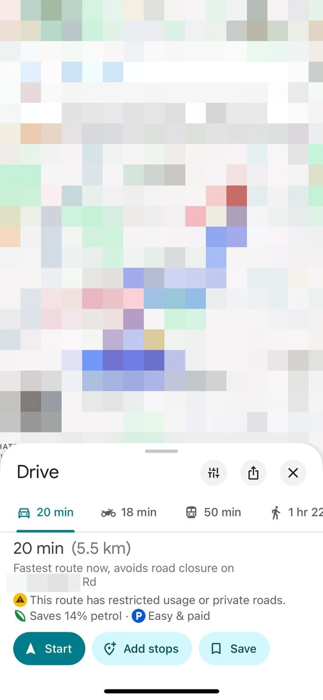 Giao diện Google Maps hiển thị thông tin đỗ xe trên iPhone