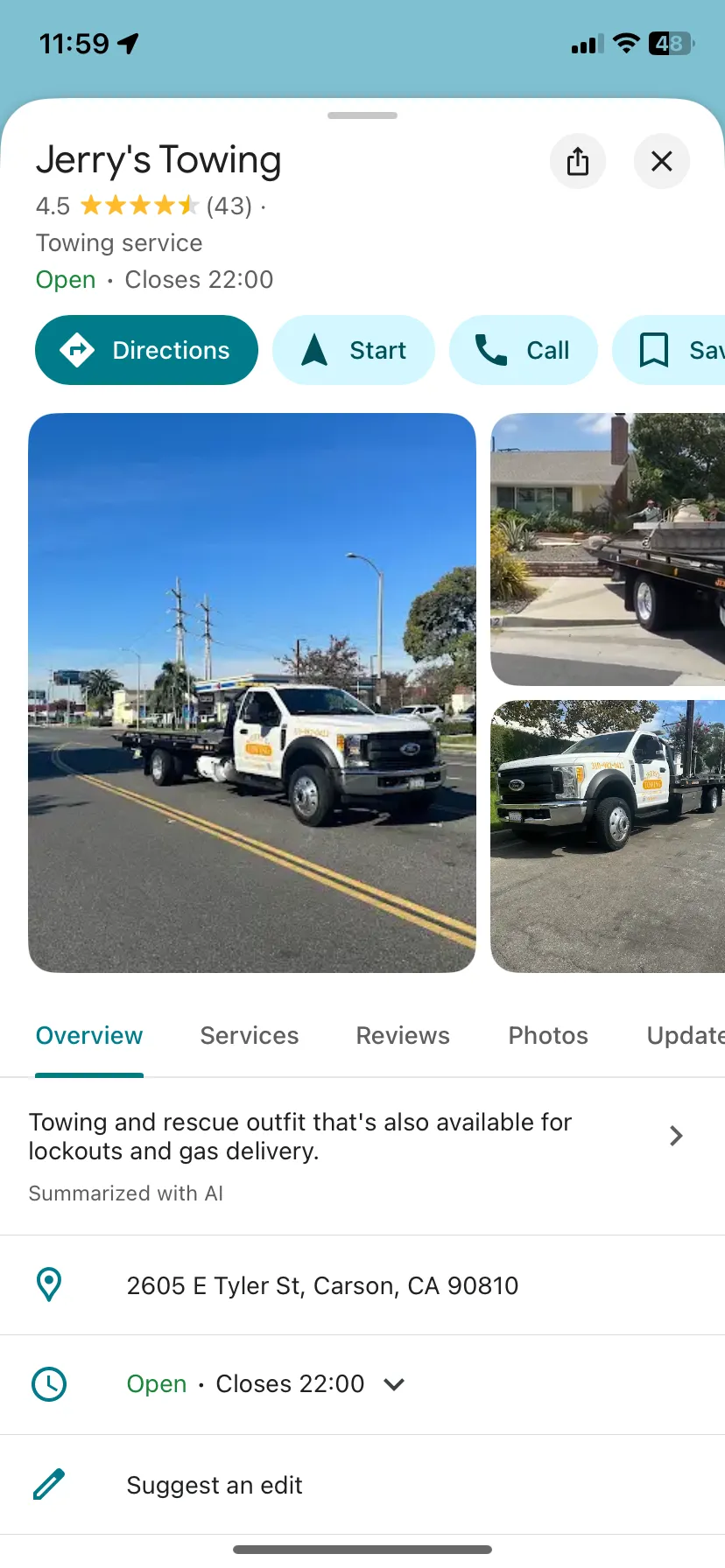 Giao diện Google Maps hiển thị thông tin tổng quan của một doanh nghiệp, bao gồm liên kết trang web