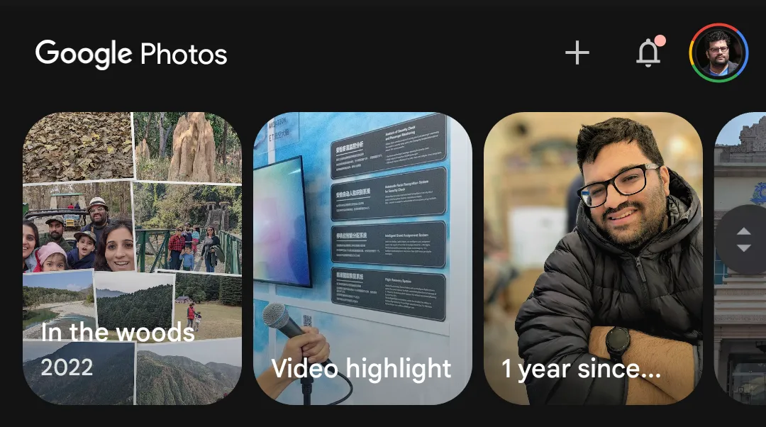 Giao diện Google Photos hiển thị album kỷ niệm và gợi ý được tạo bởi AI thông minh.