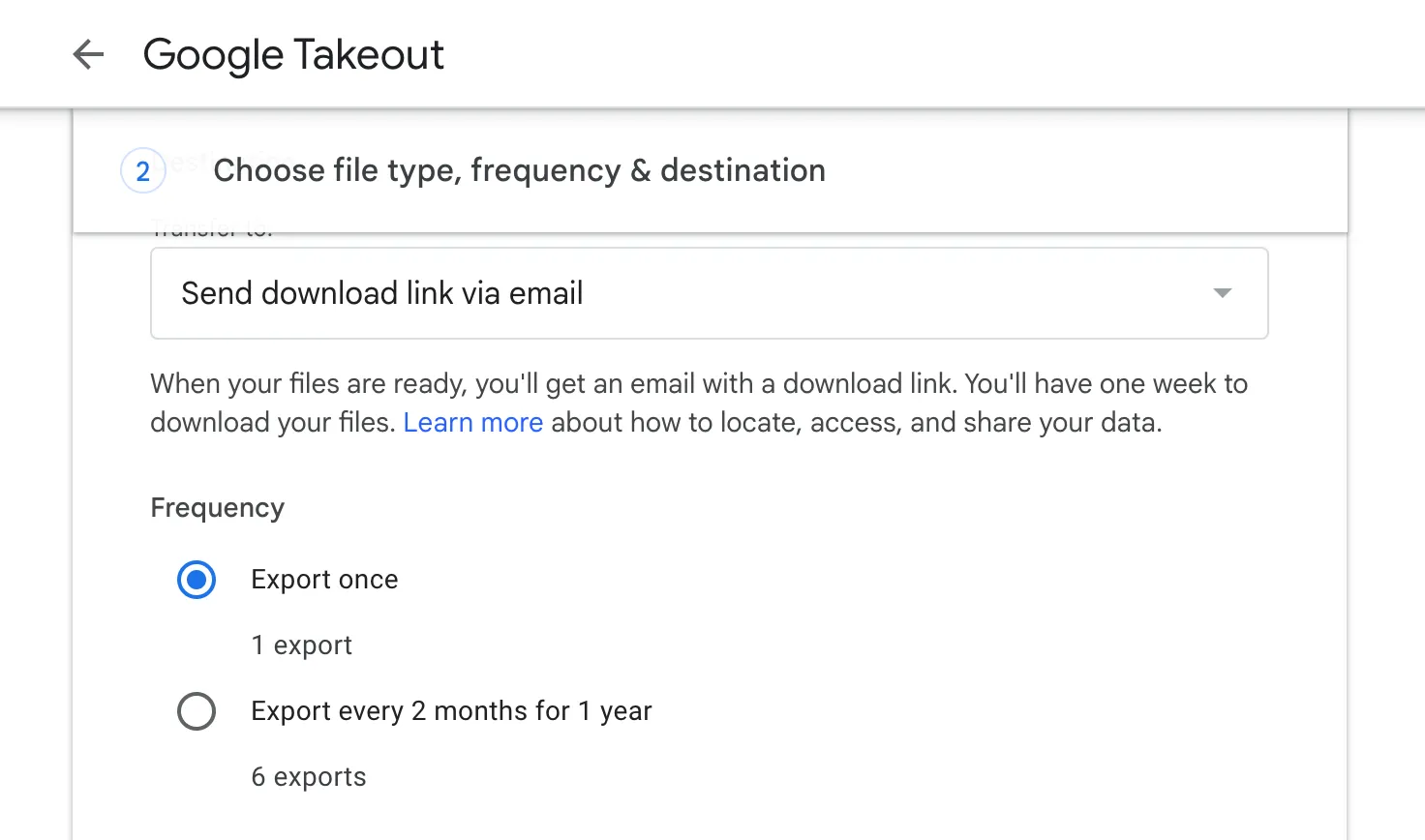 Giao diện Google Takeout khi xuất dữ liệu email Gmail để sao lưu