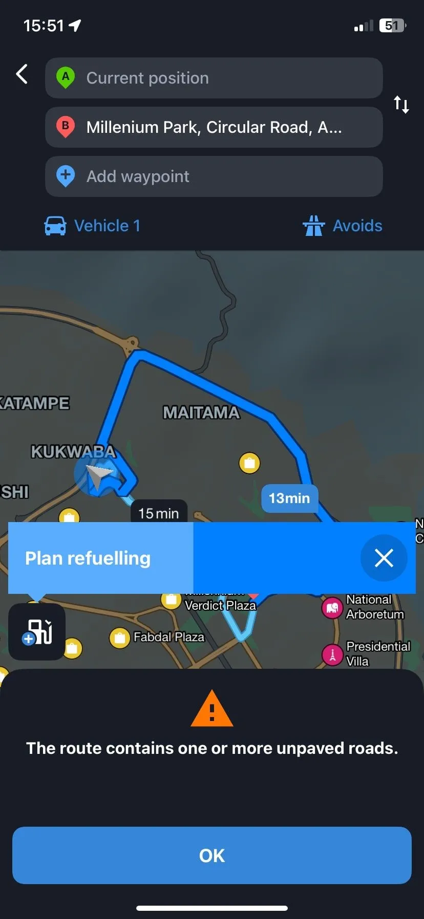 Giao diện hiển thị lộ trình của Sygic Maps với hình ảnh 3D chi tiết, phù hợp cho việc điều hướng chuyên nghiệp khi lái xe.