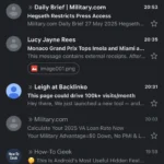 Giao diện hộp thư Gmail với các email được phân loại gọn gàng, hiển thị trải nghiệm người dùng tối ưu hơn Apple Mail.