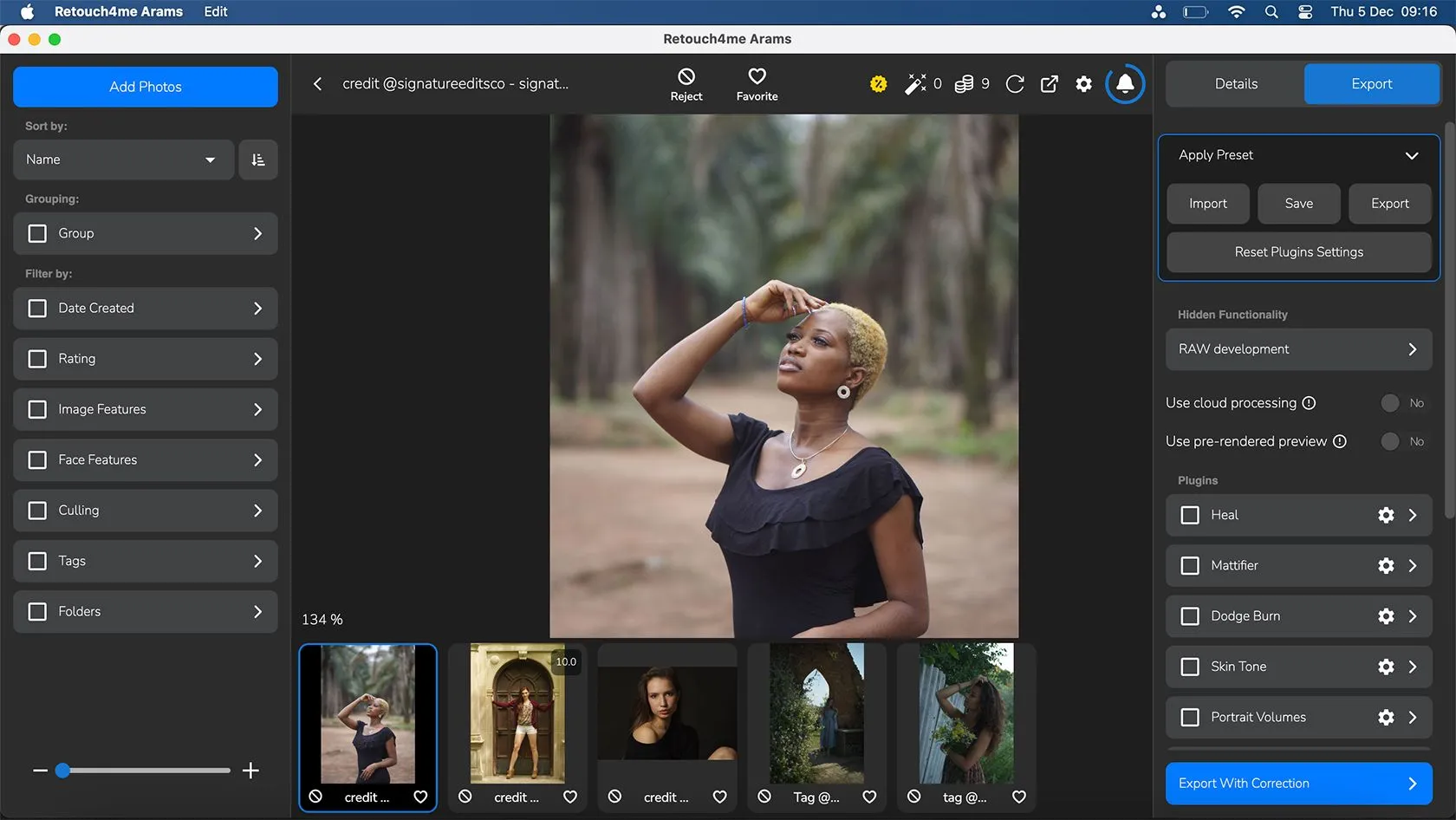 Giao diện hub Arams của Retouch4Me hiển thị các plugin