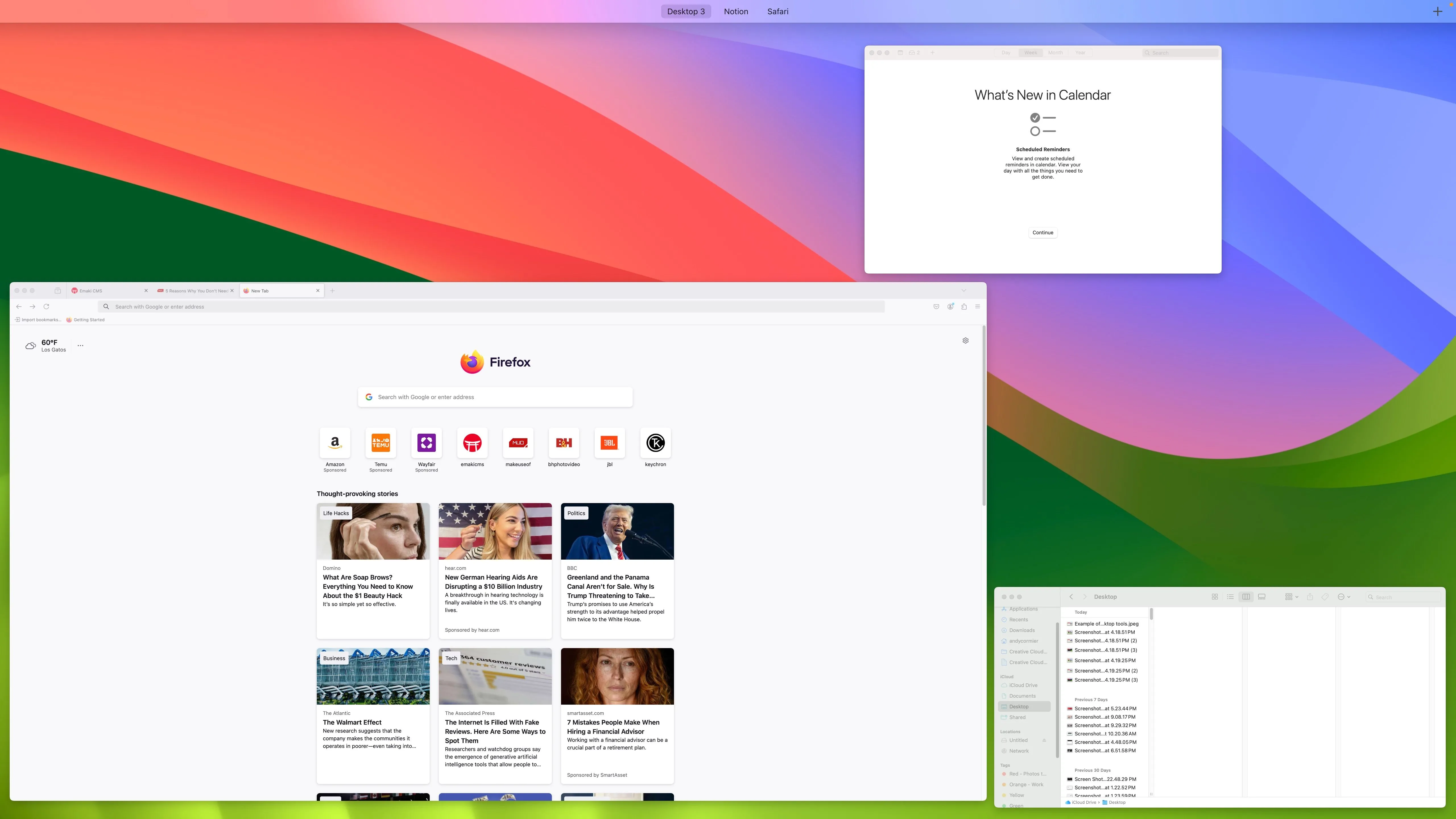 Giao diện màn hình ảo (Virtual Desktops) trên macOS với các không gian làm việc khác nhau hiển thị ứng dụng