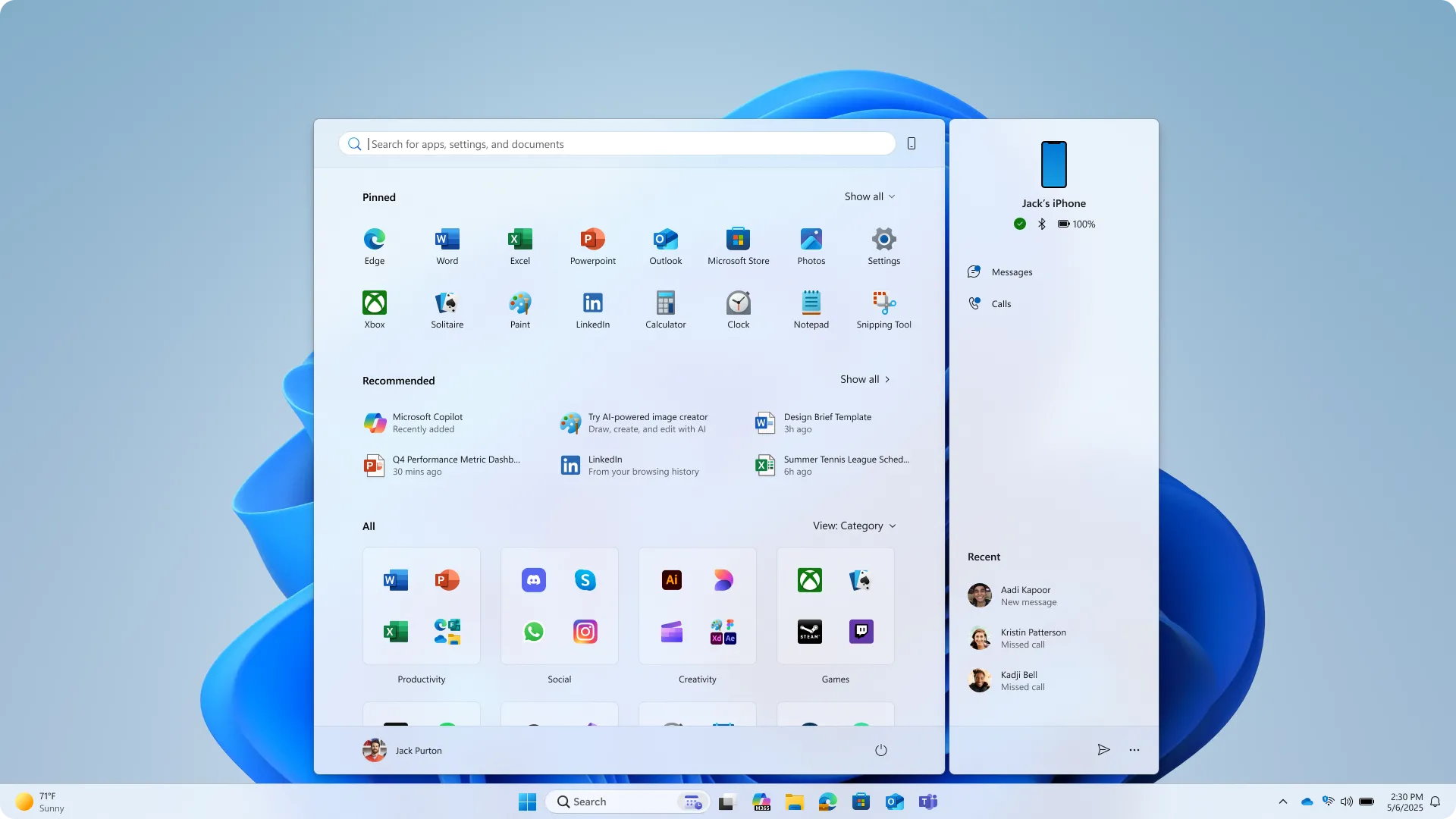 Giao diện Menu Start Windows 11 đã được tùy chỉnh