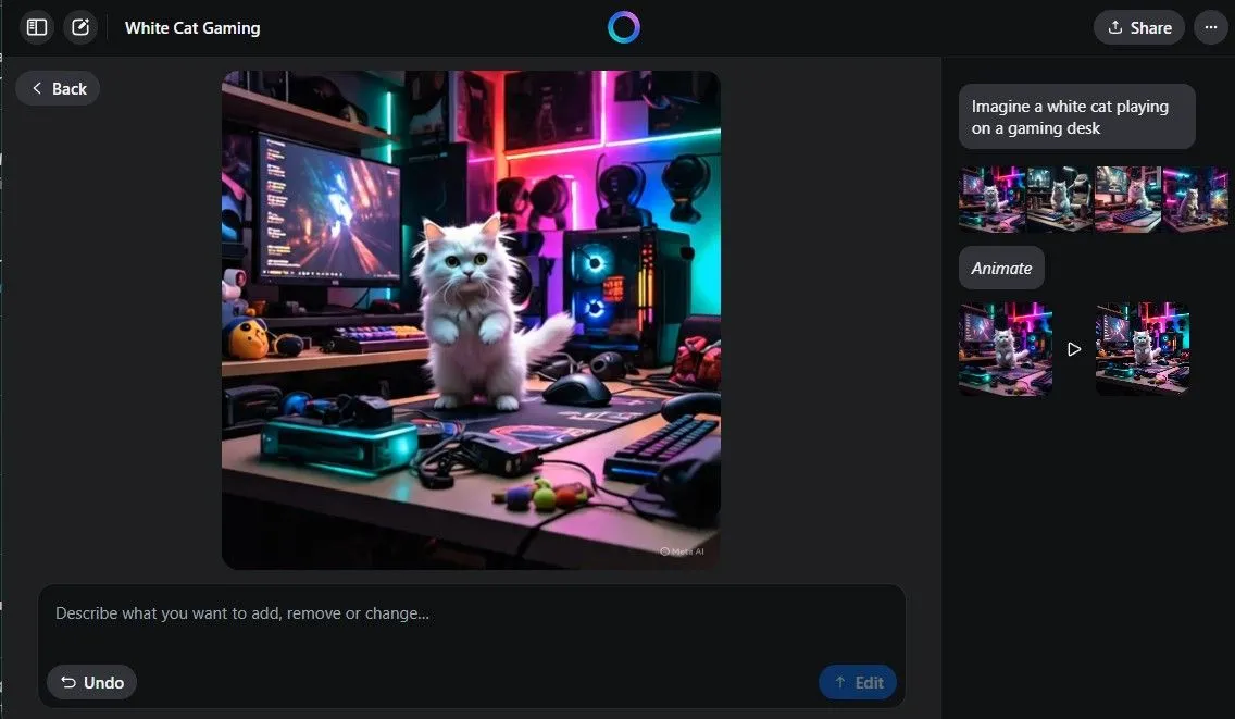 Giao diện Meta AI với nút Animate để tạo ảnh động
