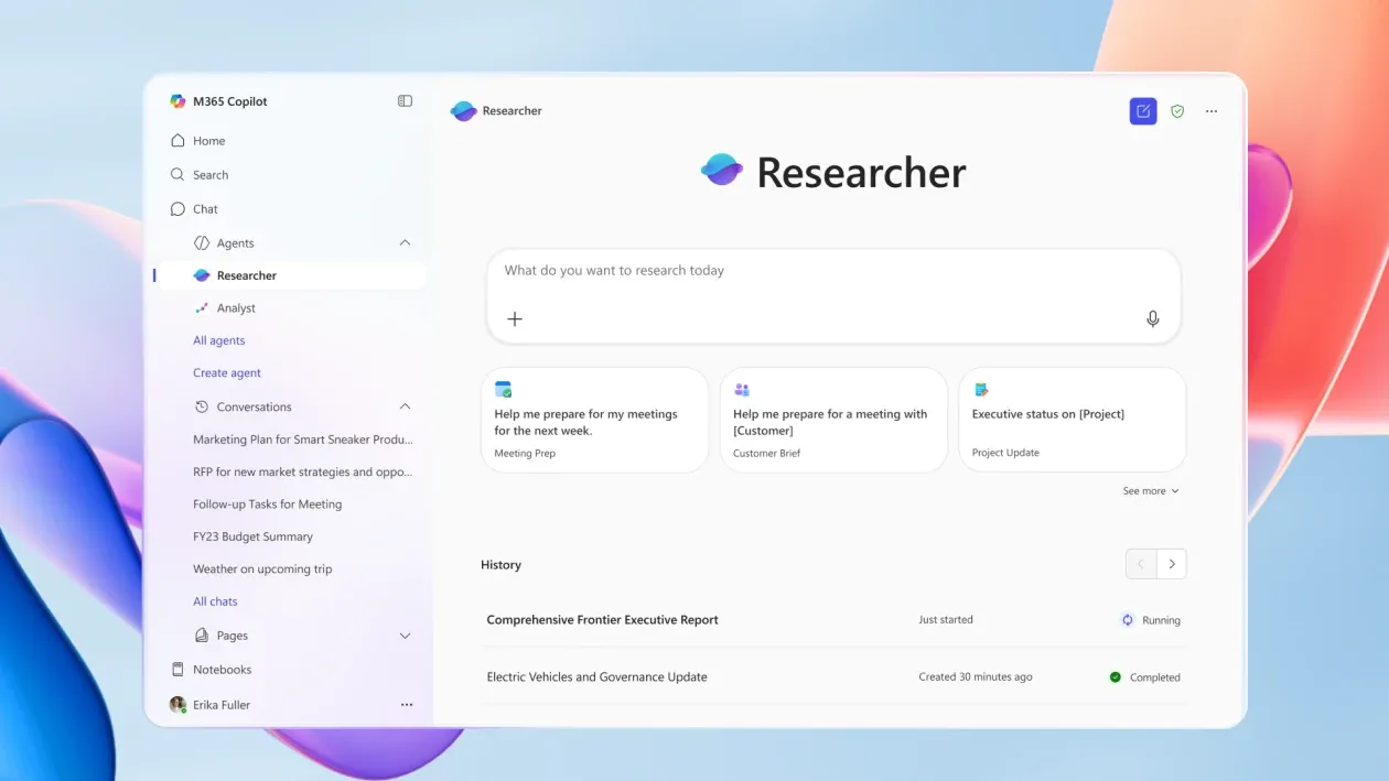 Giao diện Microsoft 365 Copilot với công cụ Researcher