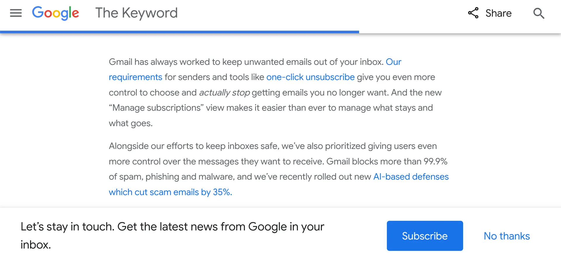 Giao diện minh họa tính năng quản lý đăng ký email trên Gmail
