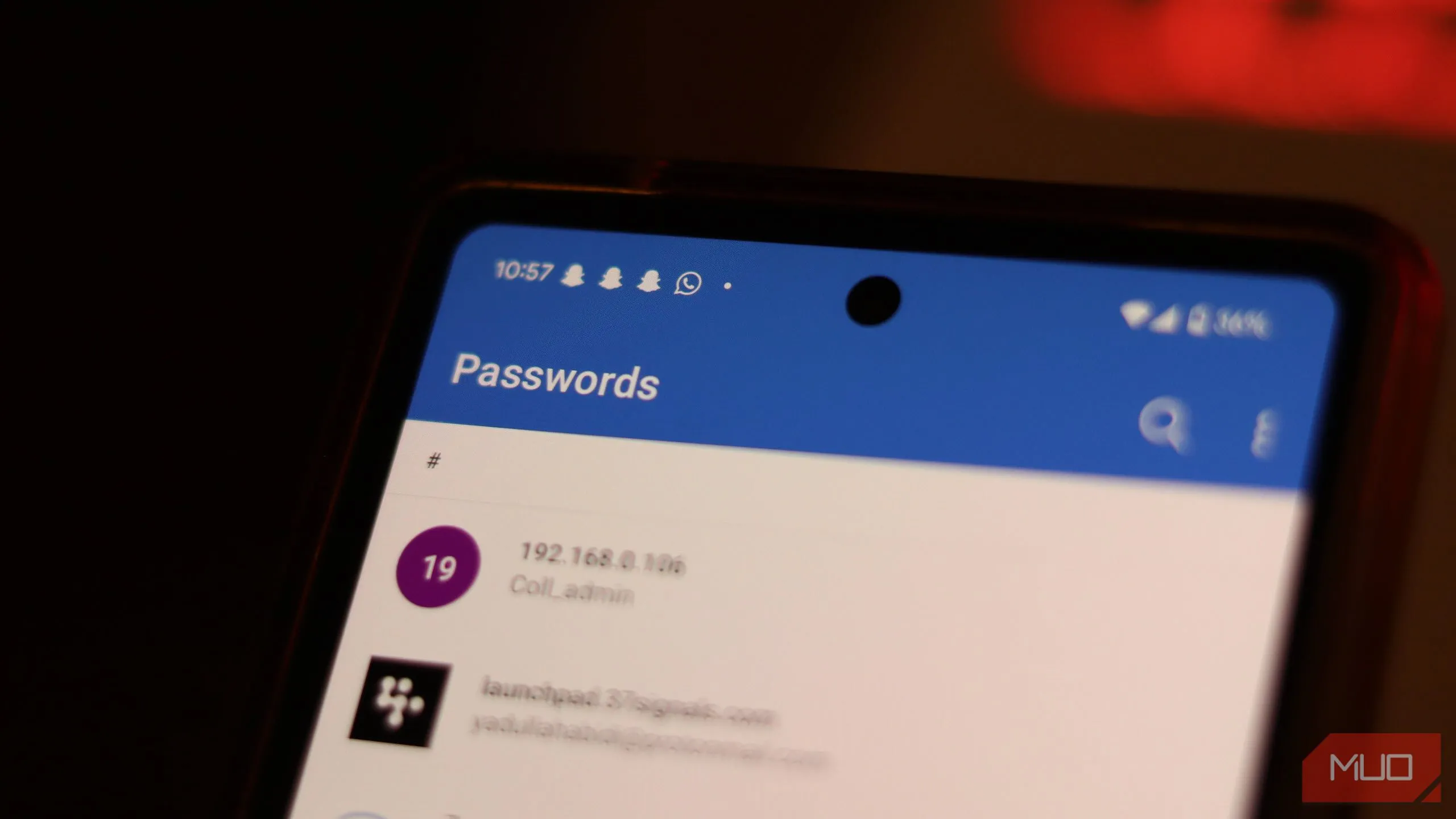 Giao diện mục quản lý mật khẩu trong ứng dụng Microsoft Authenticator