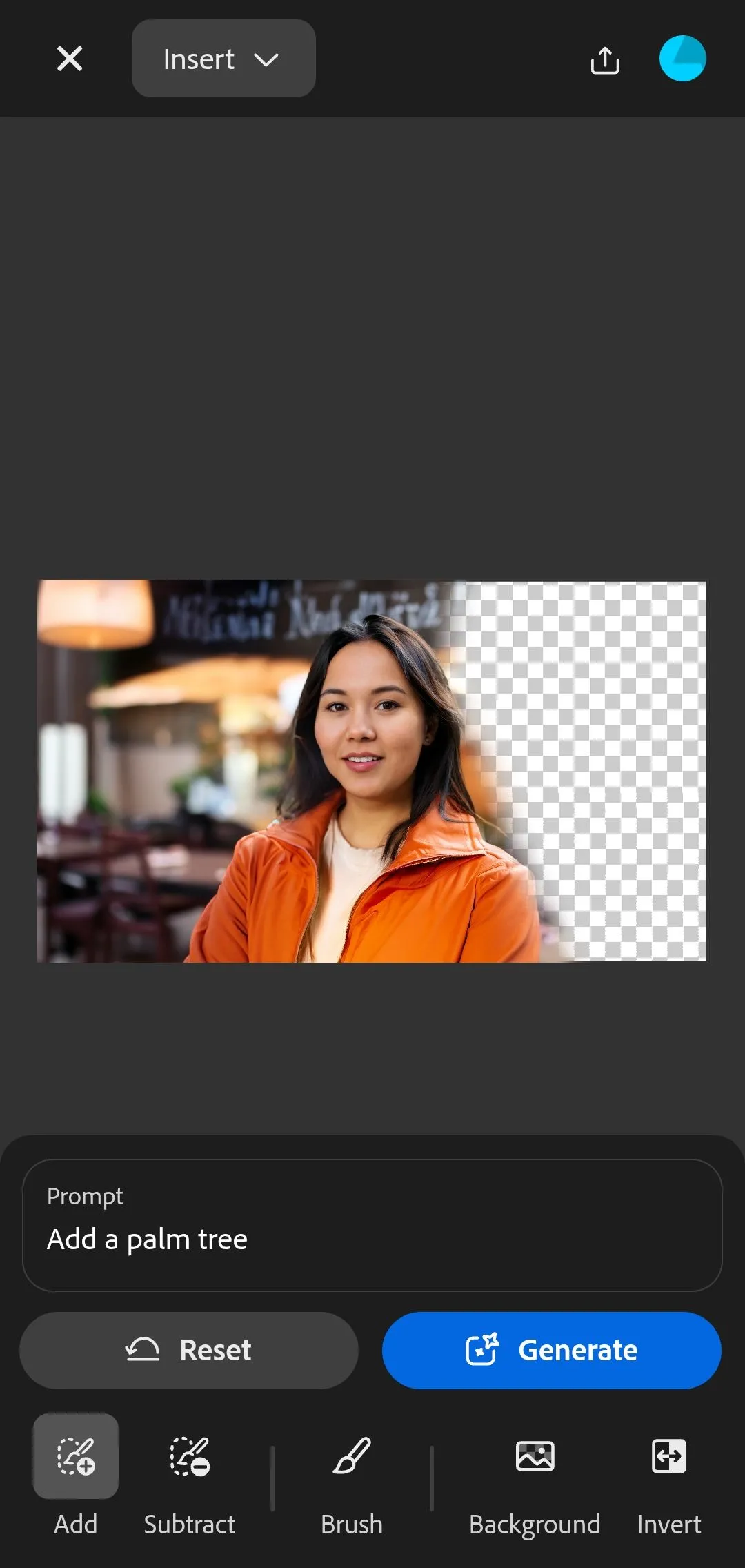 Giao diện nhập mô tả (prompt) Generative Fill trong Adobe Firefly