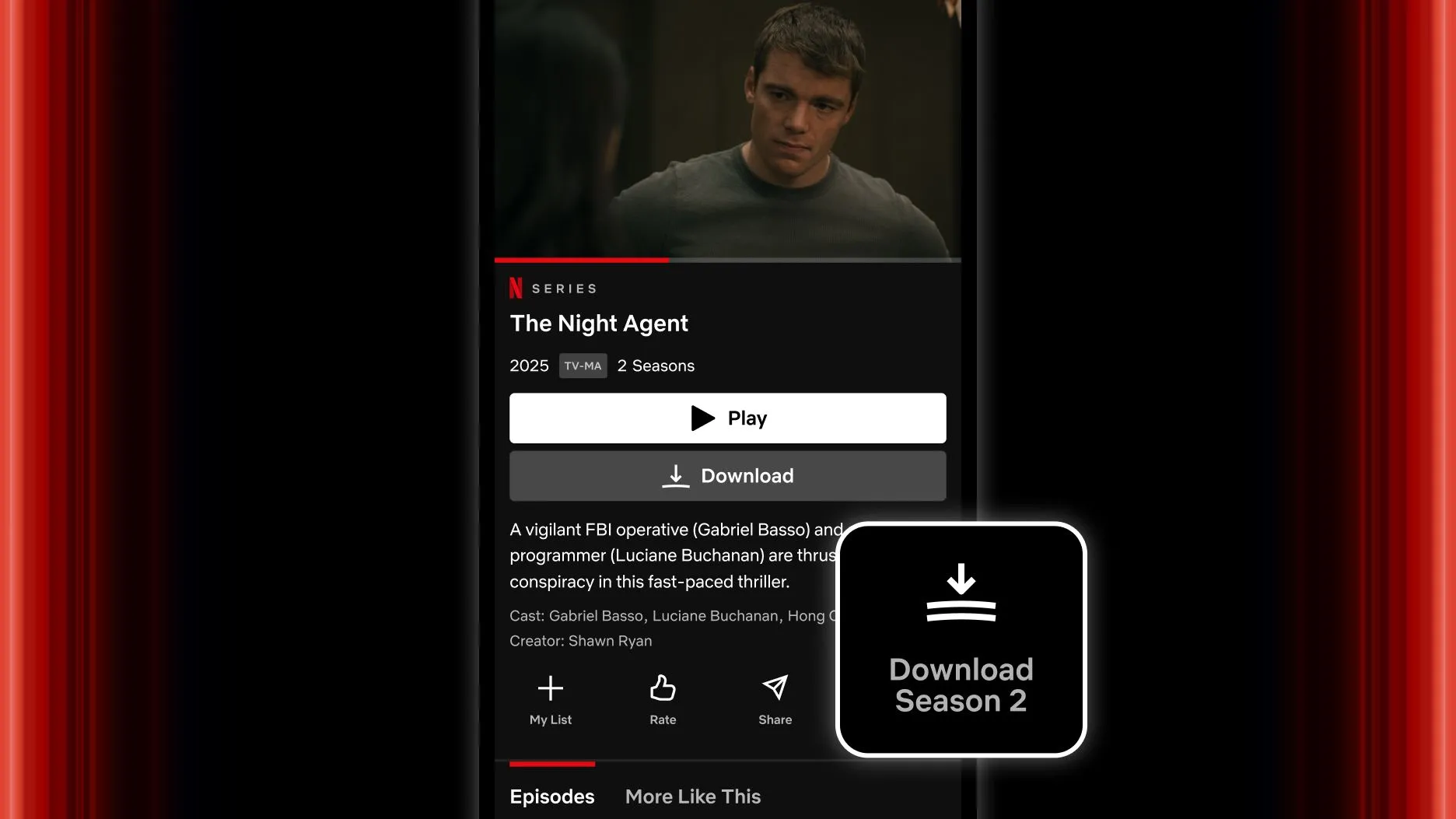 Giao diện nút tải trọn bộ phim trên ứng dụng Netflix cho iPhone