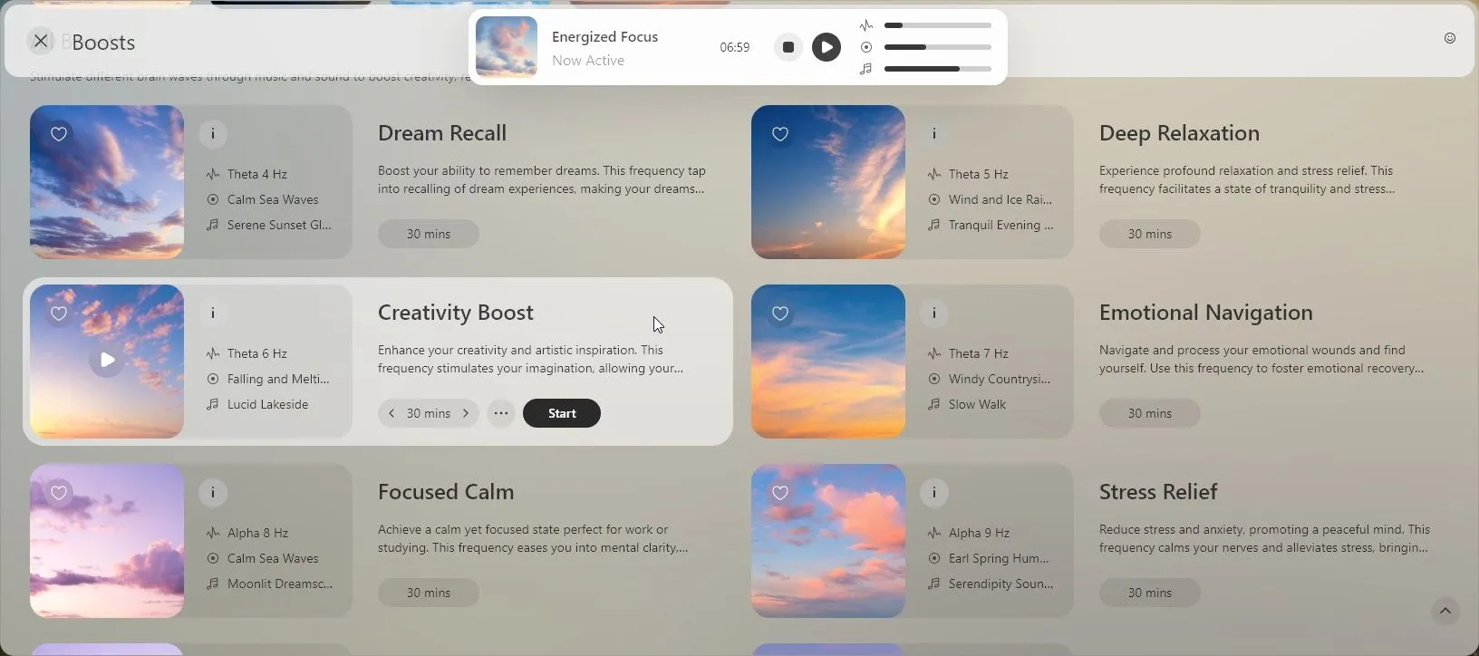 Giao diện Opera Air đang chọn loại âm thanh binaural để tăng cường sự tập trung