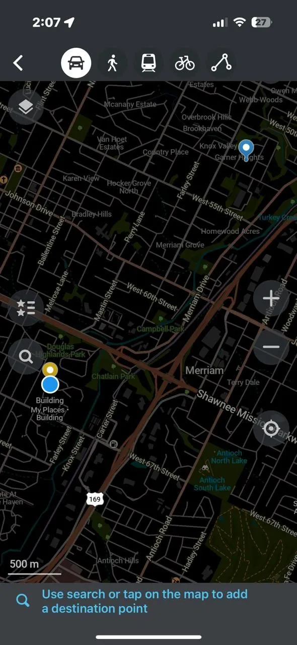 Giao diện Organic Maps khi thêm điểm đến, minh họa tính năng dẫn đường cơ bản và chú trọng quyền riêng tư.