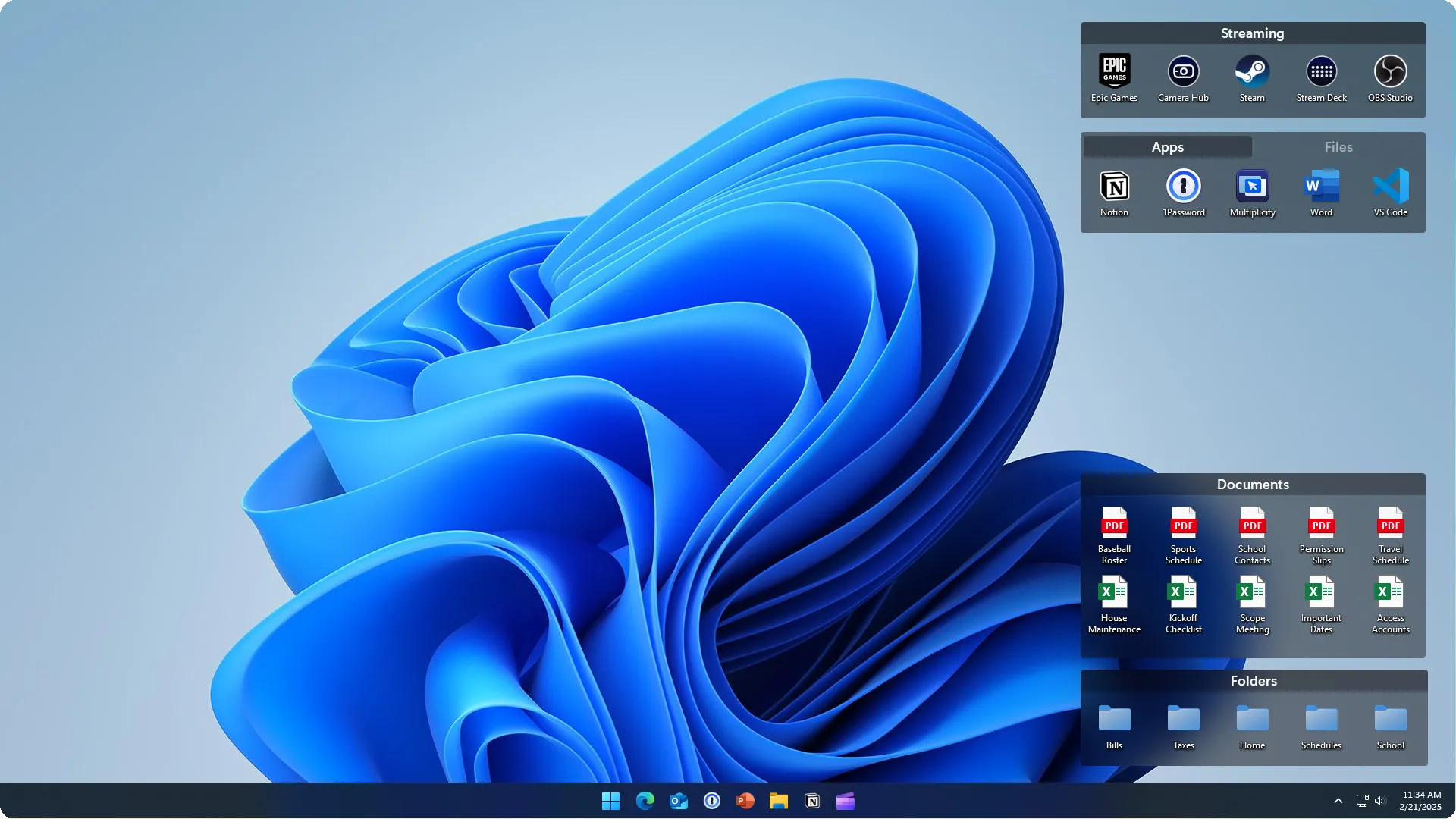 Giao diện phần mềm Fences giúp tổ chức và nhóm biểu tượng trên màn hình Windows 11 thành các khu vực riêng biệt.