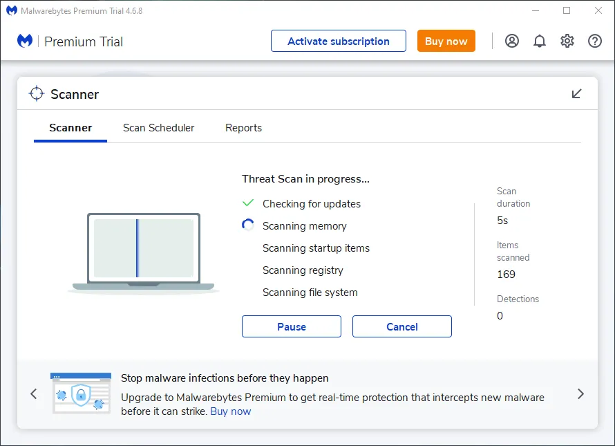 Giao diện phần mềm Malwarebytes Premium hỗ trợ chống phishing và mã độc