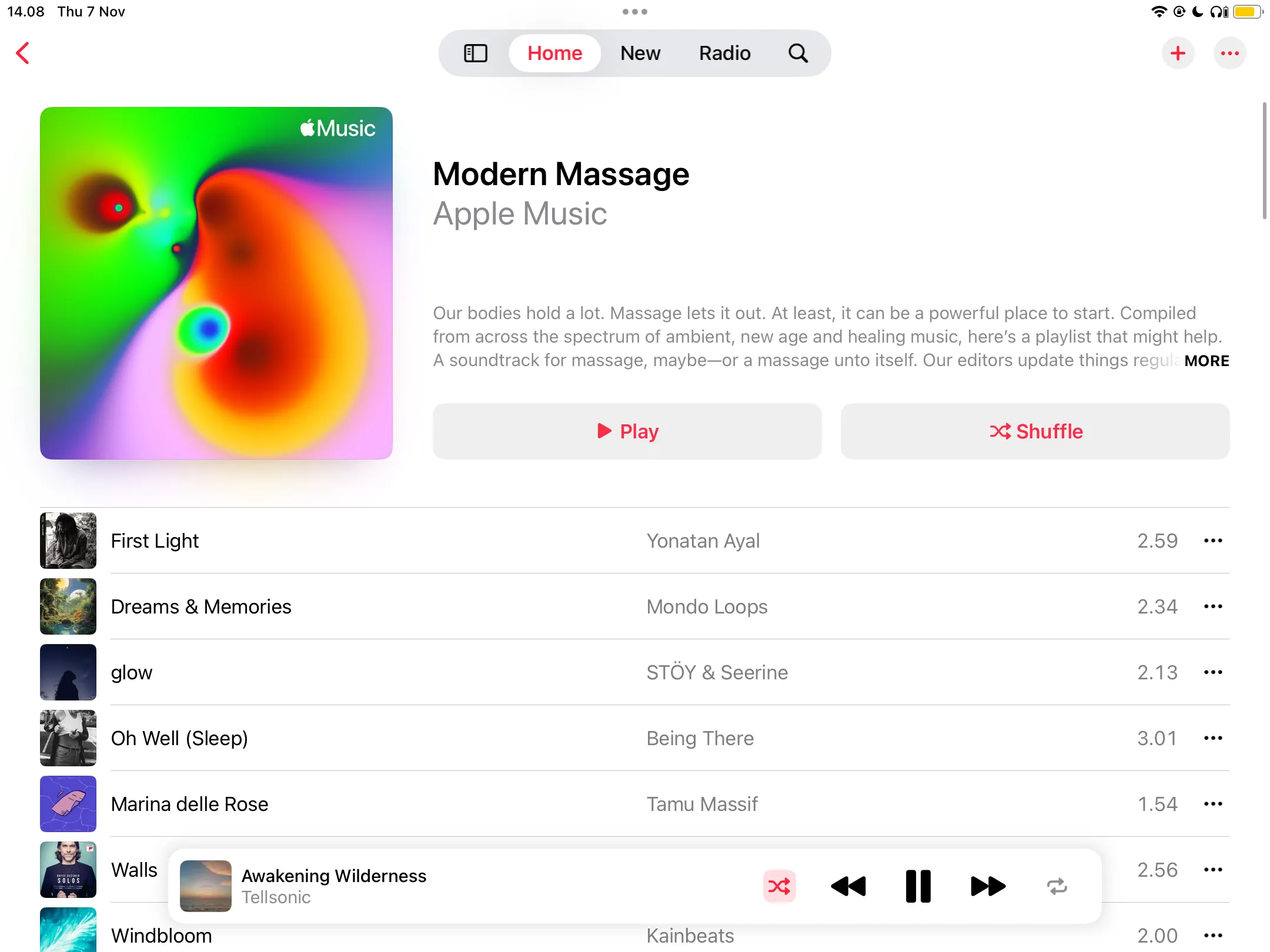Giao diện playlist nhạc không lời trên ứng dụng Apple Music