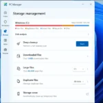 Giao diện quản lý bộ nhớ của Microsoft PC Manager giúp phân tích và dọn dẹp ổ đĩa
