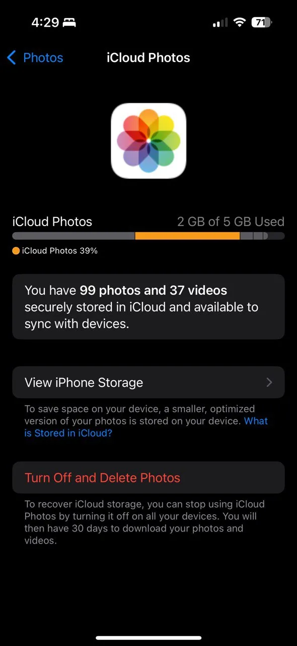 Giao diện quản lý dung lượng Ảnh iCloud trên iPhone, hiển thị tùy chọn &quot;Tối ưu hóa dung lượng iPhone&quot; để tiết kiệm không gian lưu trữ.