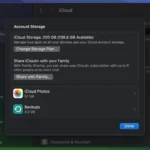 Giao diện quản lý dung lượng iCloud trên macOS, hiển thị các mục chiếm dung lượng như Ảnh, Sao lưu, Tin nhắn.