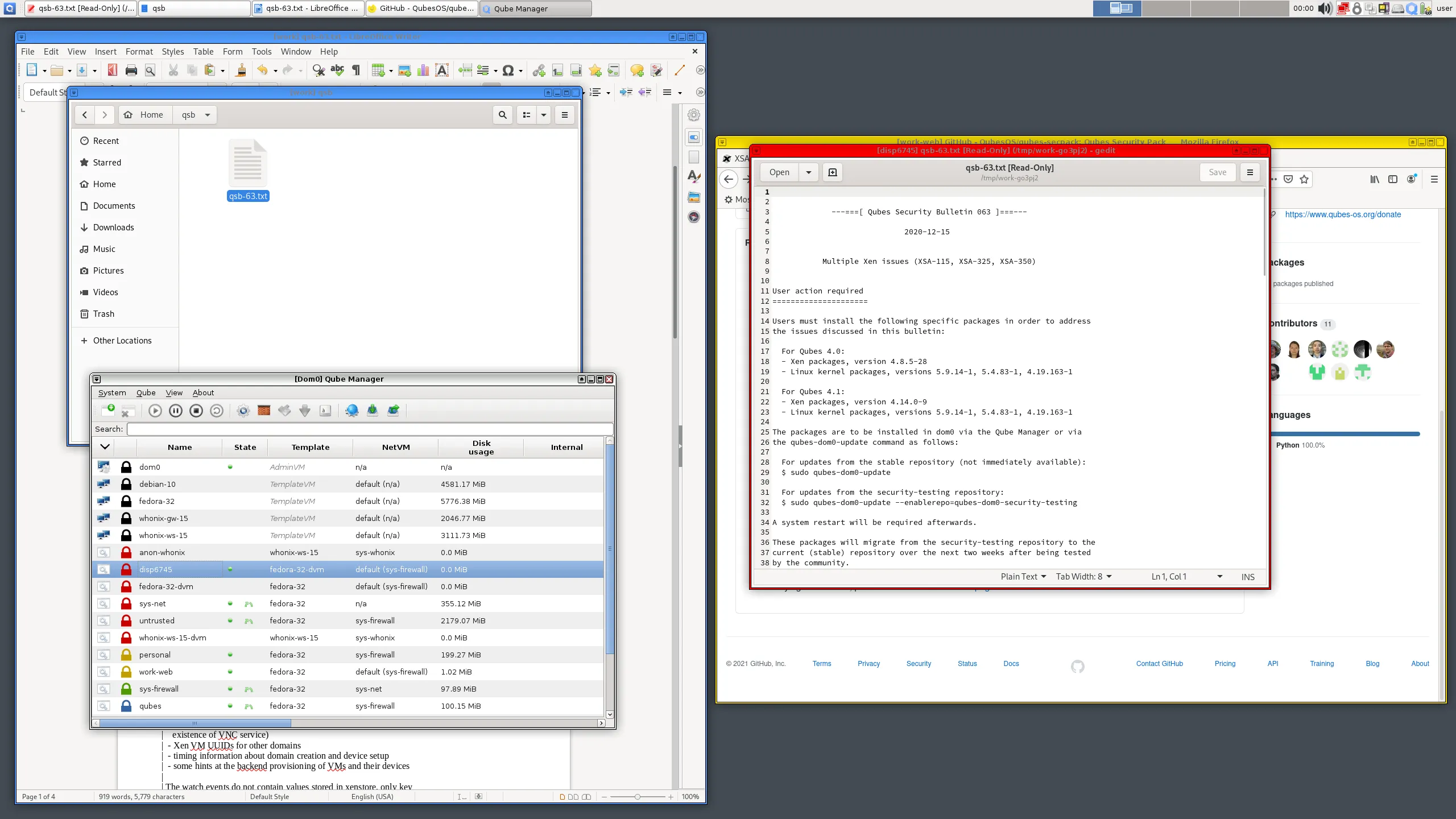 Giao diện Qubes OS hiển thị cách các ứng dụng và dịch vụ được cô lập trong máy ảo