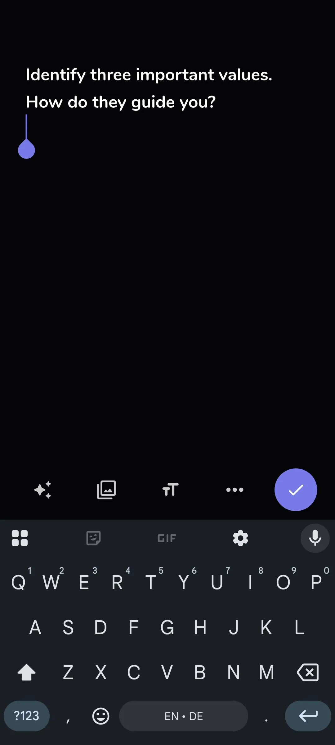 Giao diện Reflection.app hiển thị một câu hỏi gợi ý để bắt đầu mục nhập nhật ký.