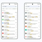 Giao diện so sánh kết quả tìm kiếm Gmail trước và sau khi sử dụng tính năng tìm kiếm AI 'Most relevant' trên thiết bị di động