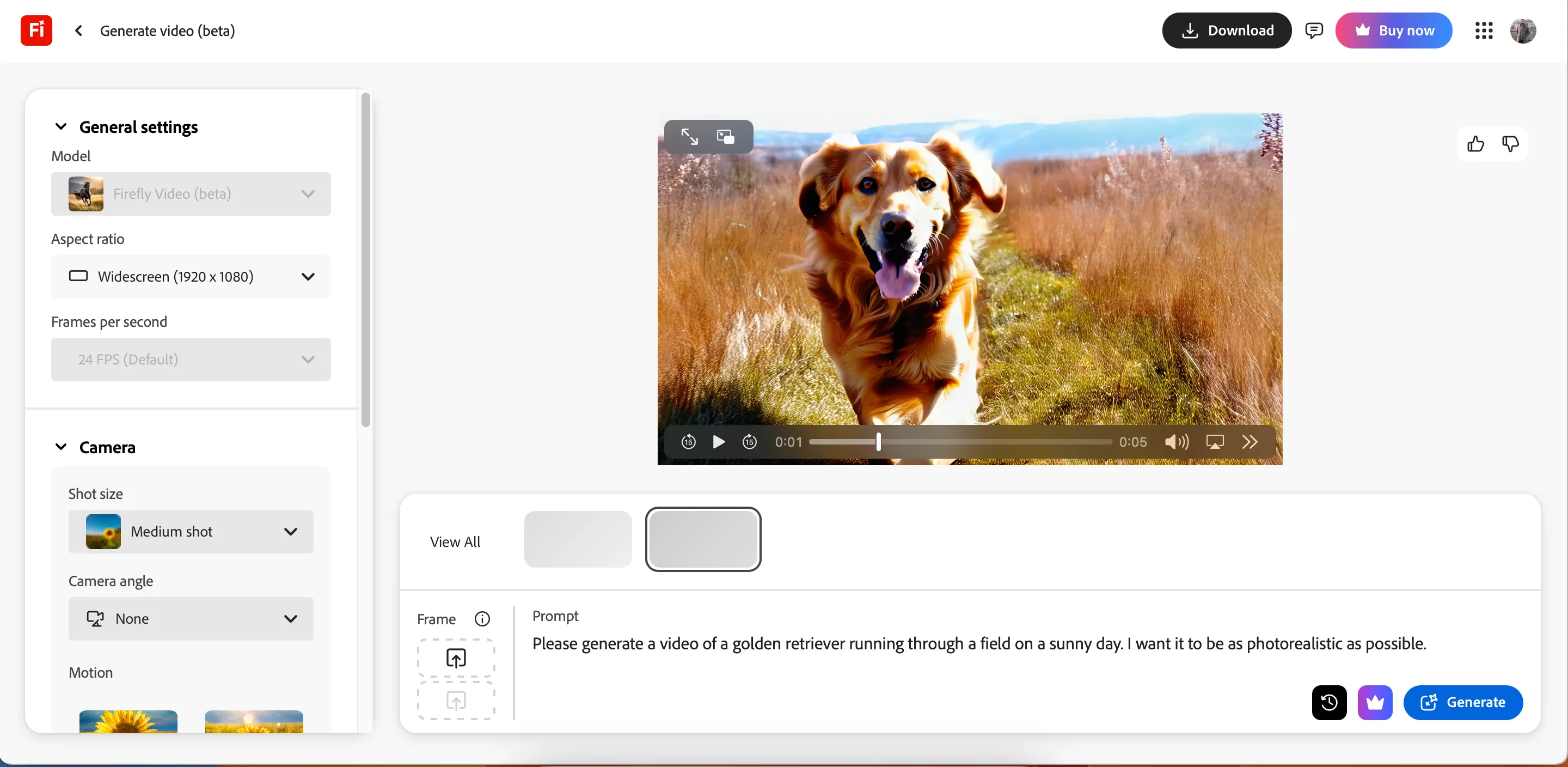 Giao diện tạo prompt và lựa chọn tùy chỉnh nâng cao trong Adobe Firefly