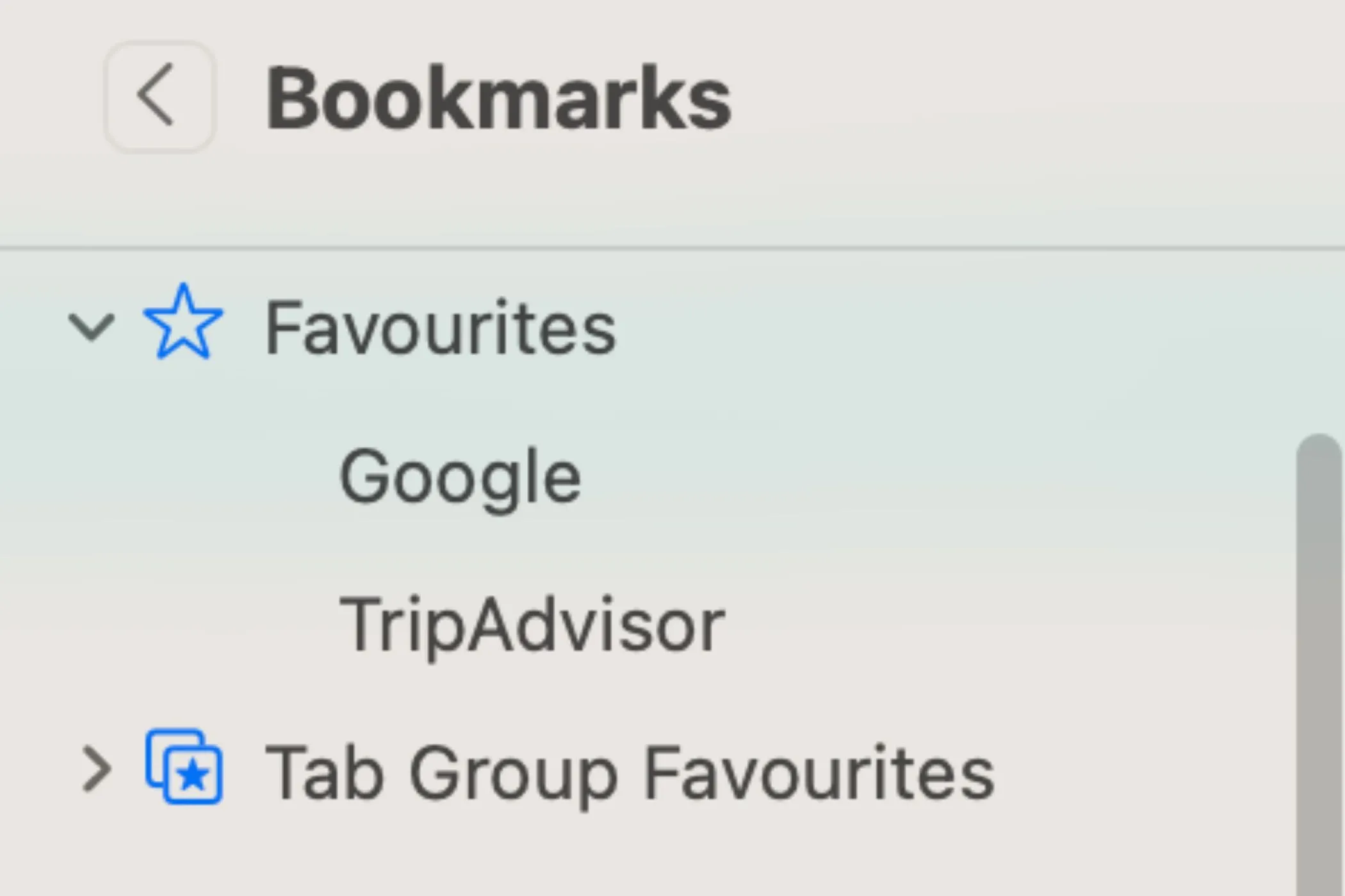 Giao diện thanh đánh dấu trang (Bookmarks) trên trình duyệt Safari