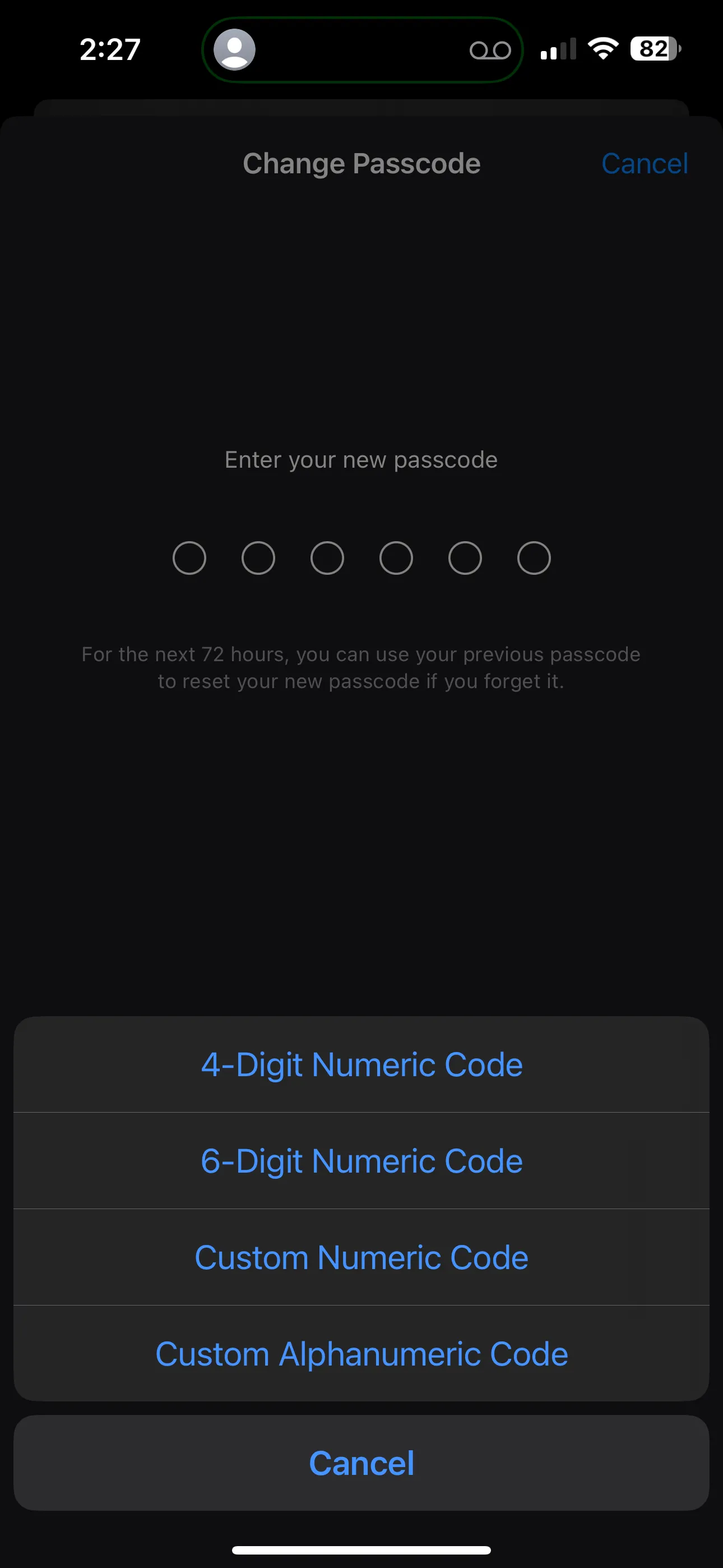 Giao diện thay đổi mật mã iPhone sang dạng chữ số và chữ cái tùy chỉnh