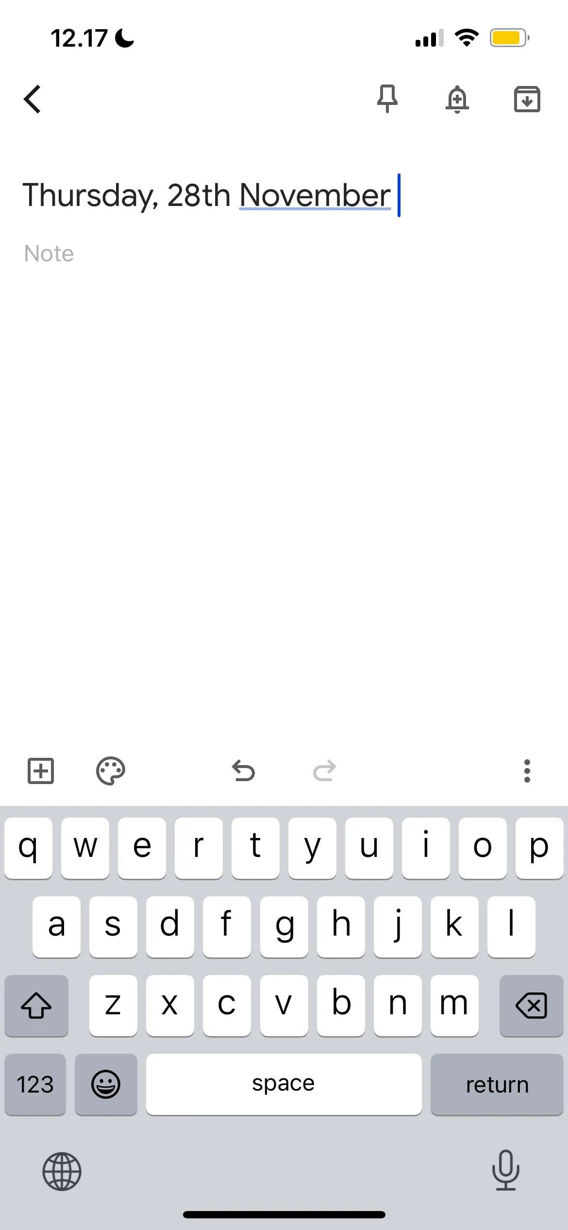 Giao diện thêm ghi chú nhật ký trong Google Keep, thể hiện khả năng ứng dụng cho việc ghi chép và theo dõi sức khỏe tinh thần.