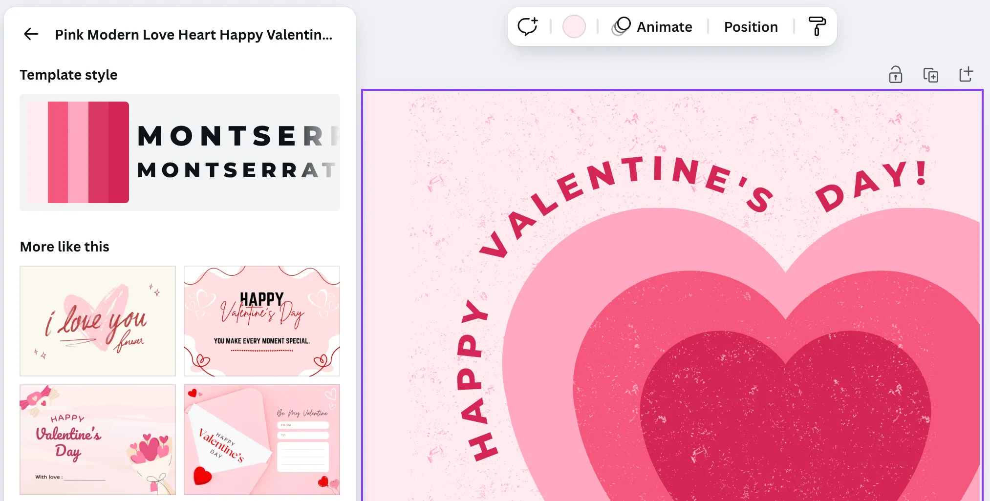 Giao diện thiết kế thiệp Valentine độc đáo trên Canva