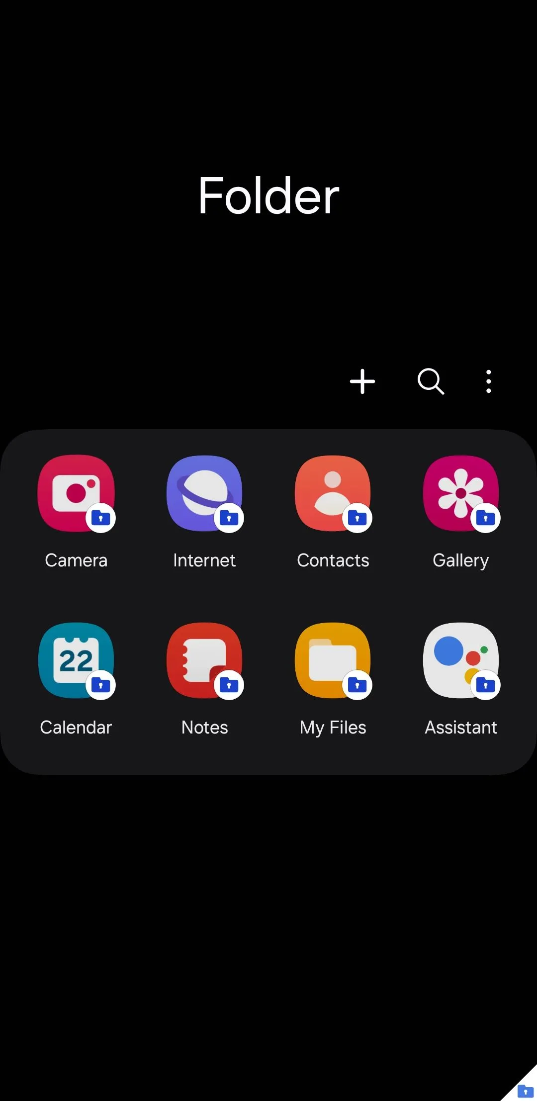 Giao diện Thư mục bảo mật (Secure Folder) trên Samsung Galaxy, nơi lưu trữ dữ liệu cá nhân an toàn