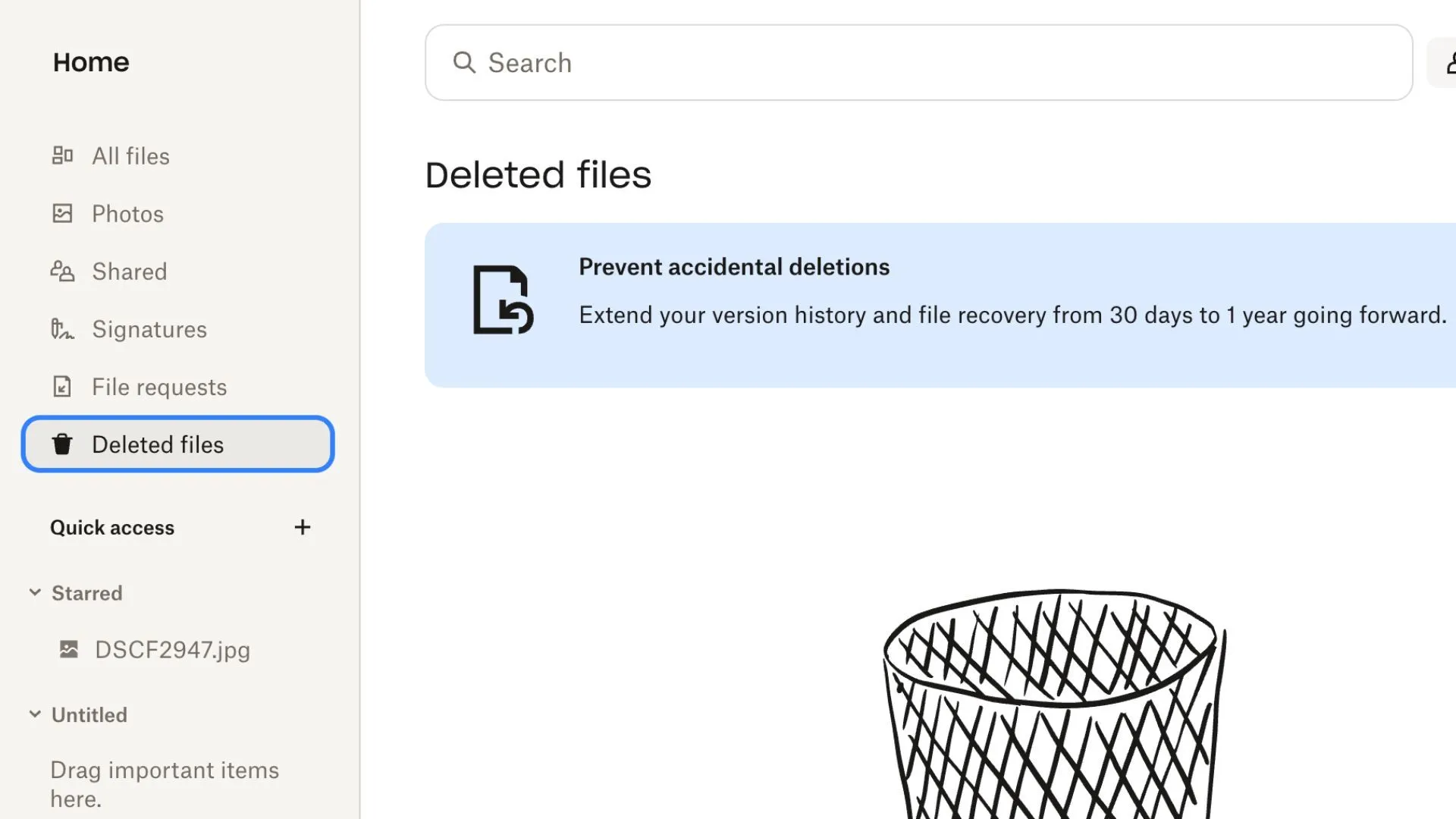 Giao diện thư mục chứa các tệp tin đã xóa trong Dropbox, minh họa tính năng khôi phục dữ liệu