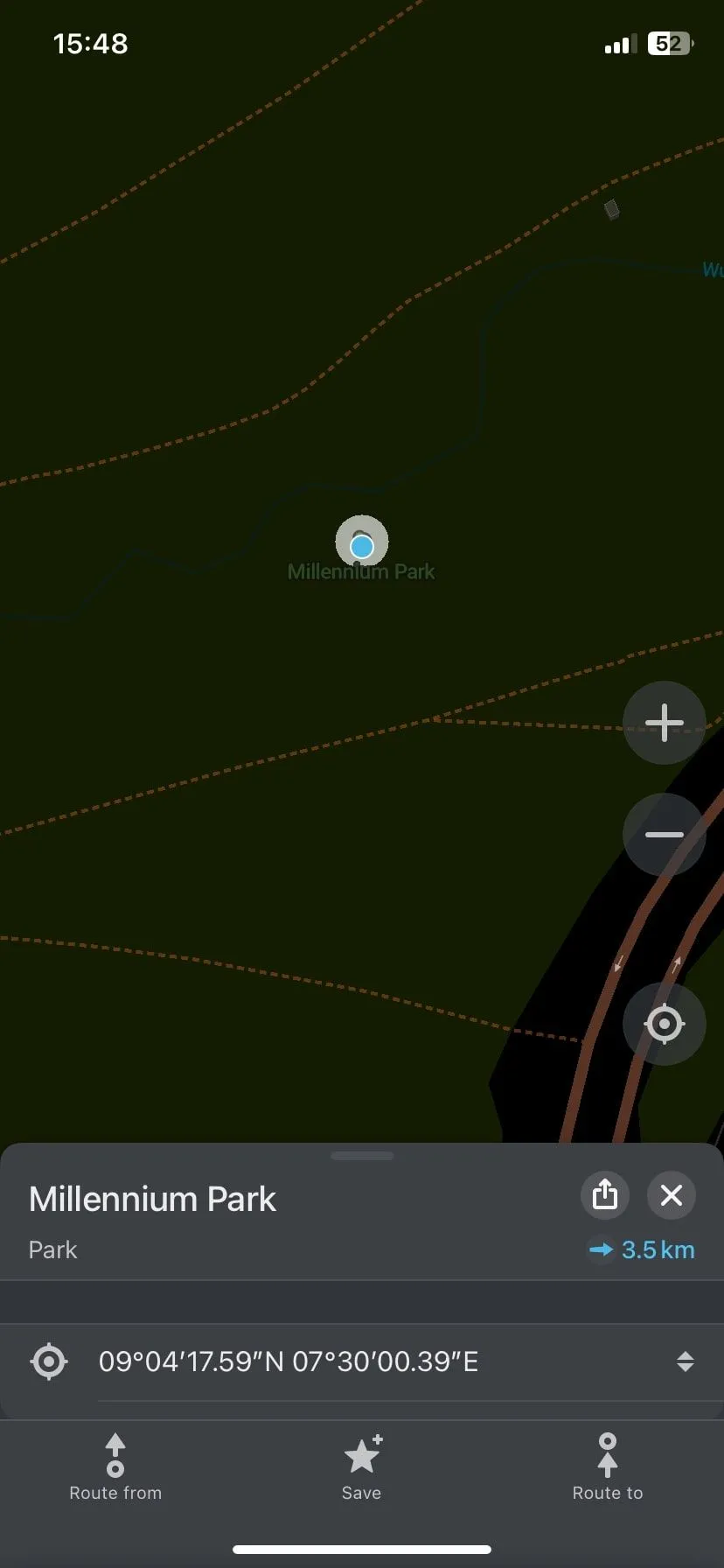 Giao diện tìm kiếm đơn giản của Organic Maps khi sử dụng ngoại tuyến, minh họa khả năng tìm kiếm cơ bản không cần internet.
