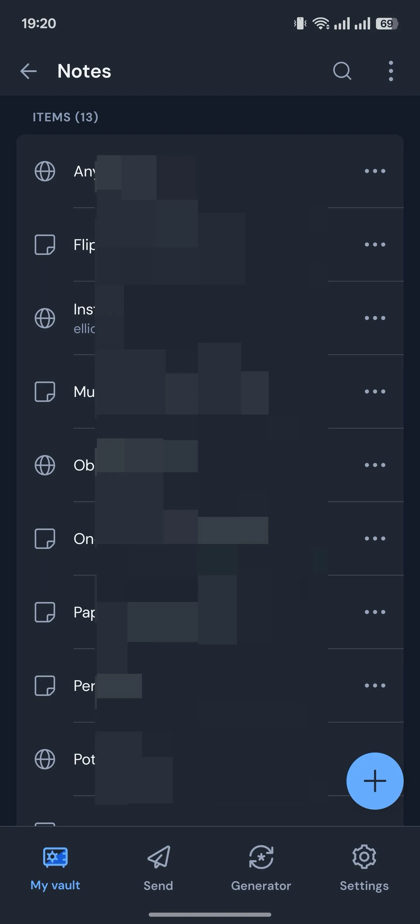 Giao diện tính năng Ghi chú Bảo mật trên ứng dụng Bitwarden cho Android.